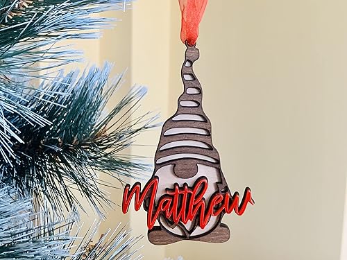 Miniatura 5 de Personalized Christmas Gnomes Name Ornament Custom Laser Cut Name Gift for Kids, Children, Xmas 2023 Handmade Holiday Tree Decorations 3D Effect