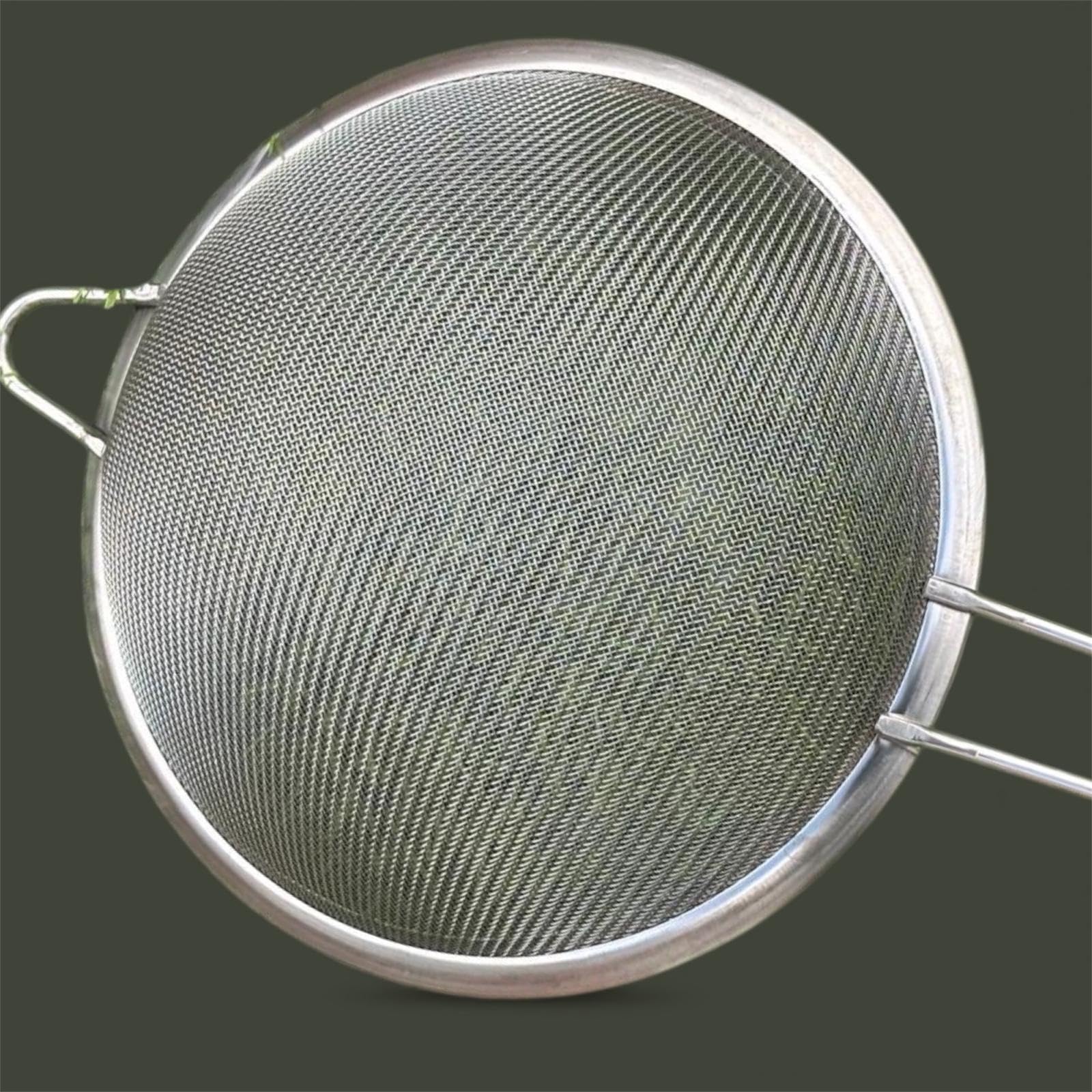 Juego de 3 coladores de malla fina de acero inoxidable con mango largo, tamaño pequeño, mediano y grande, libre de óxido (8-12-18 cm, acero inoxidable)