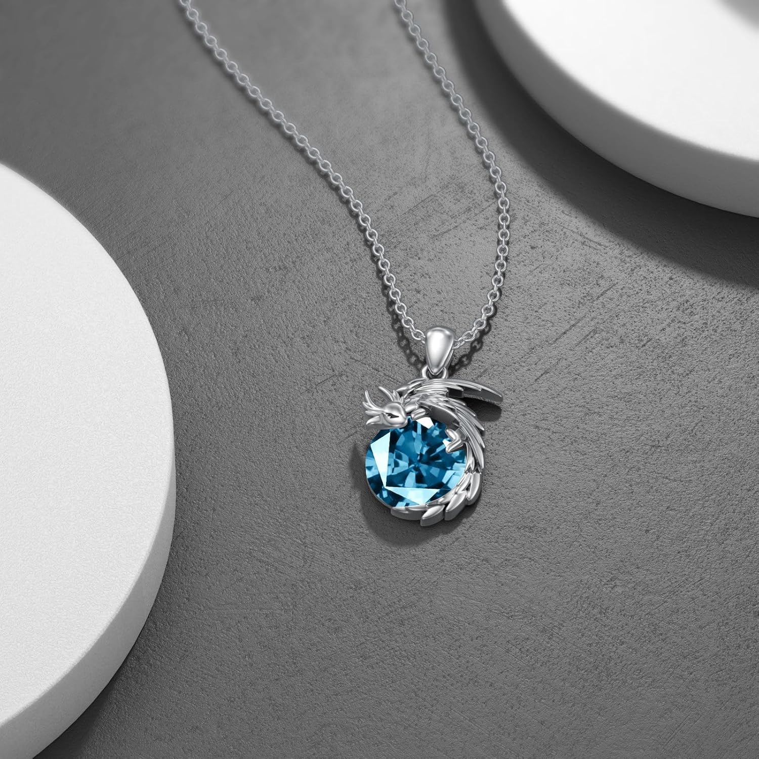 LONAGO Dragon Necklace with Birthstone Sterling Silver Wyvern Dragon Pendant Necklace Gift for Women - Image 3