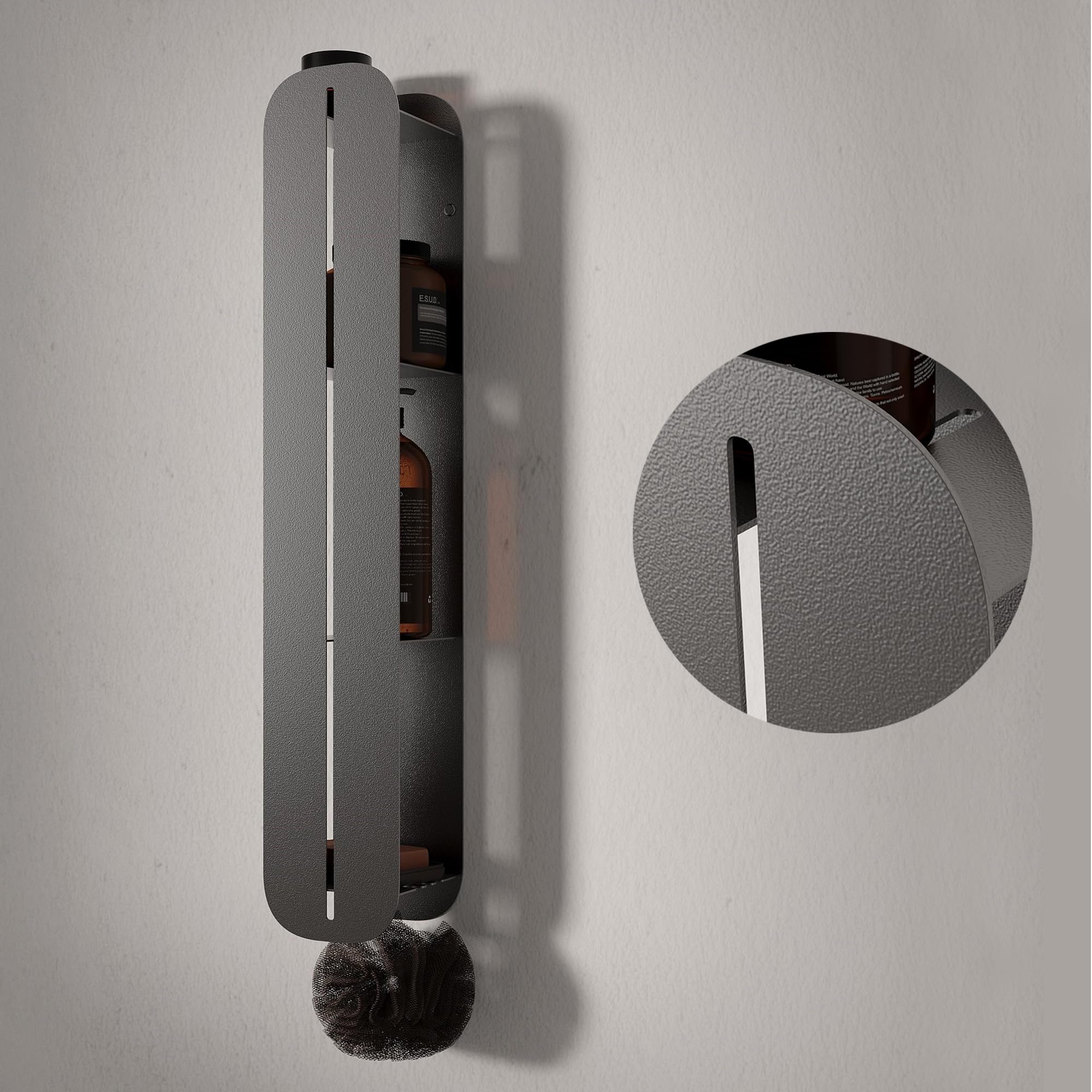 Mensola Bagno in Metallo Nero 80x15 senza foratura o con viti - Organizer Doccia a Parete, Porta Shampoo Doccia Verticale, Design Moderno, Organizzatore bagno, Accessori doccia, Mensole bagno a parete