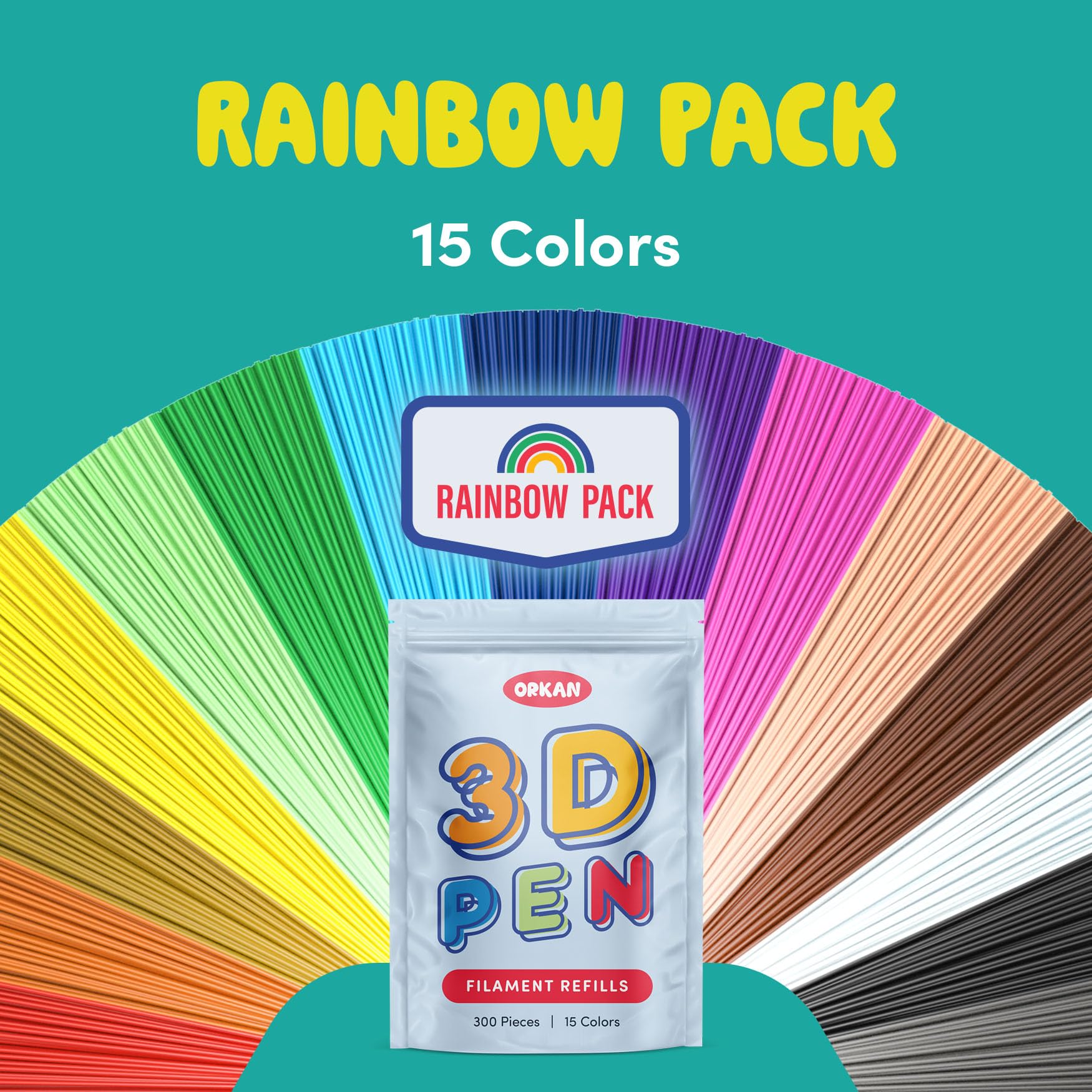 3D Pen Filament Refills - 15 Rainbow Colors -3 3D Pen Filament Refills - 15 Rainbow Colors -3