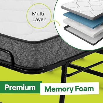 EconoHome Folding Bed with Mattress - 75x31 Cot Size Frame - Portable Rollaway Guest Bed with 5-inch Memory Foam Mattress - Space-Saving Foldable Design for Easy Storage