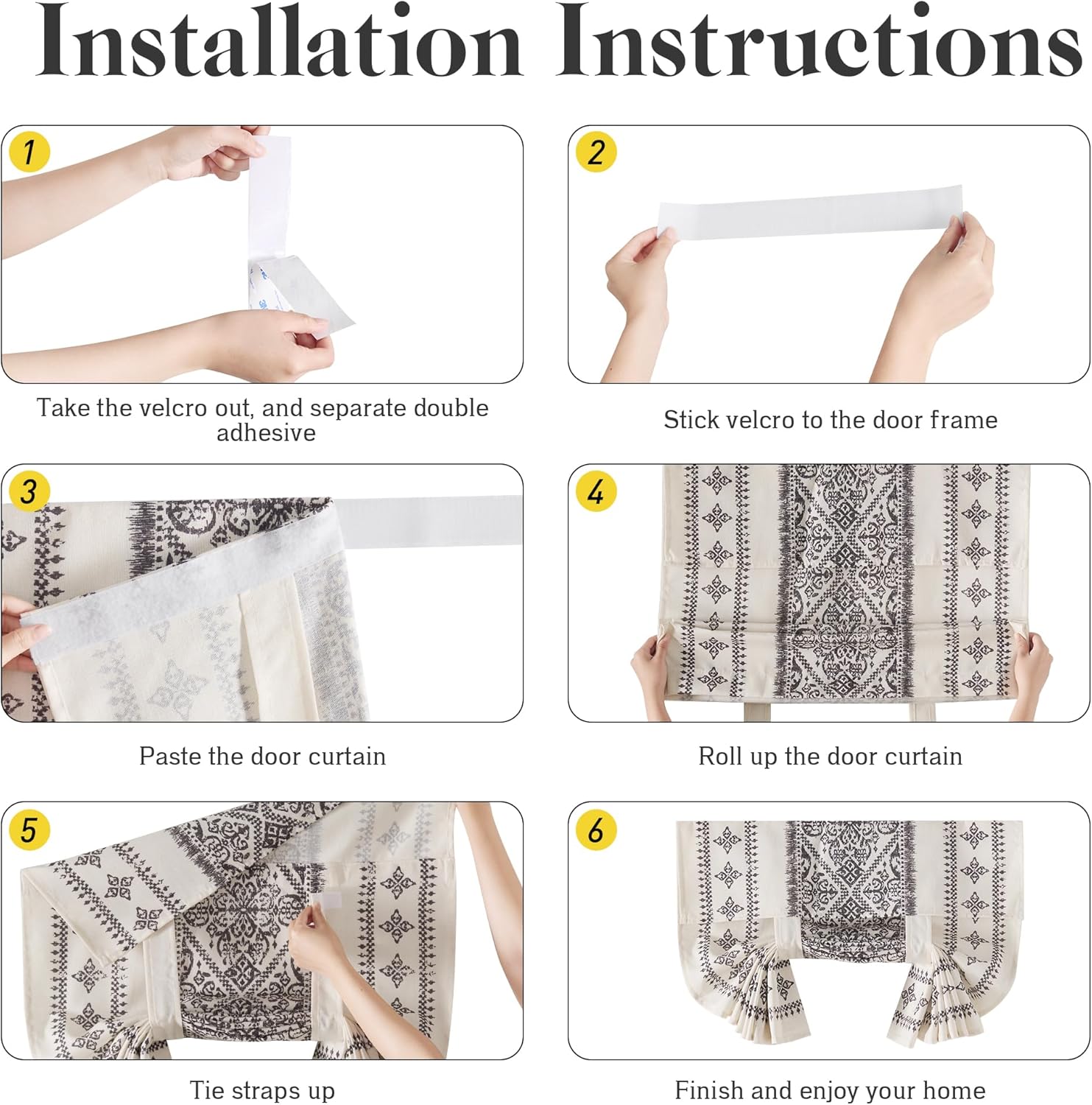 NICETOWN Glass Door Curtains Linen Blended, Farmhouse French Door Blinds Boho Print Privacy Window Treatment Covering for Patio Front Tieback Include, W26 x L72 inch, Greyish White, 1 Panel