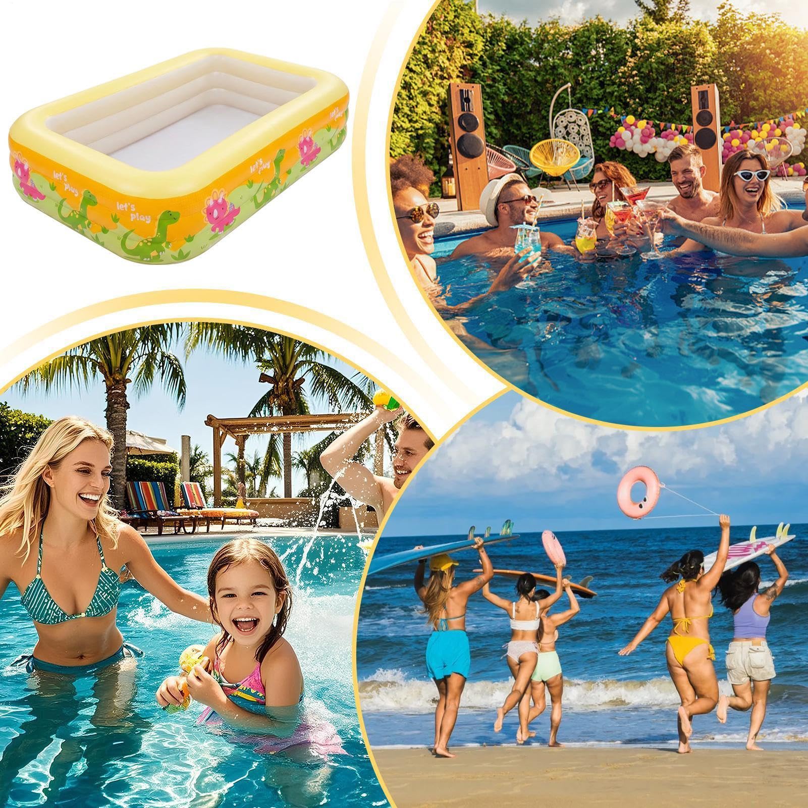 Piscina Gonfiabile Vasca da Bagno Antiscivolo in PVC per Giochi Acquatici | Piscina gonfiabile estiva bambini Per Casa Interni Esterni Giardino Spiaggia Cortile