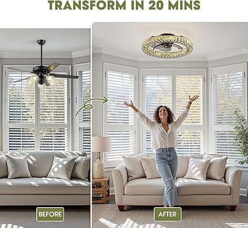 Miniatura 4 de Ventilador de techo de montaje al ras con luz, candelabro de cristal moderno de 22" ventilador de techo con cambio de color inteligente de 4 luces,
