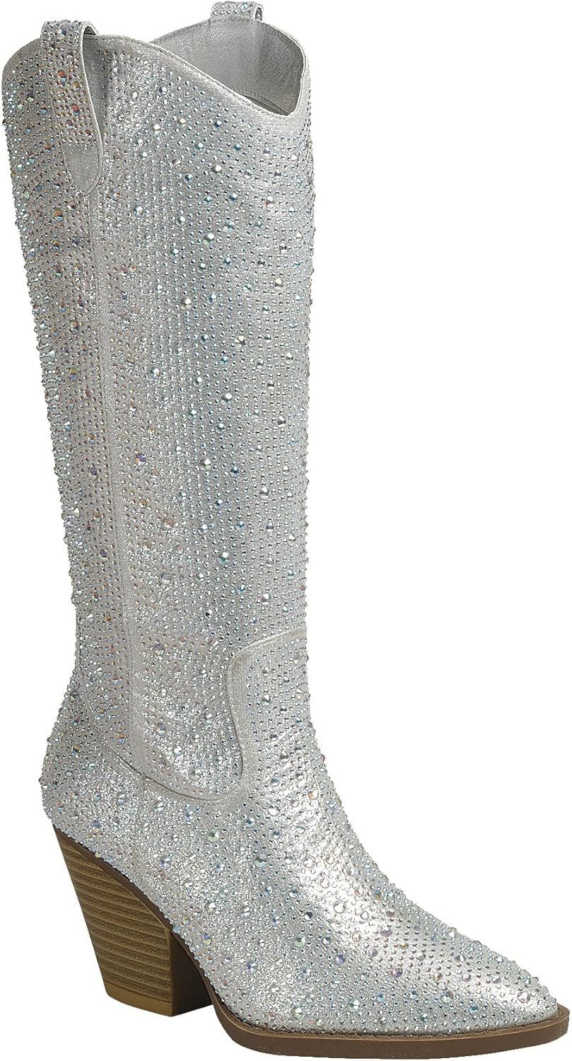 ABSOLEX Women Western Cowgirl Cowboy Pointed Toe Rhinestone Knee High Boots - 第 26/64 張圖片
