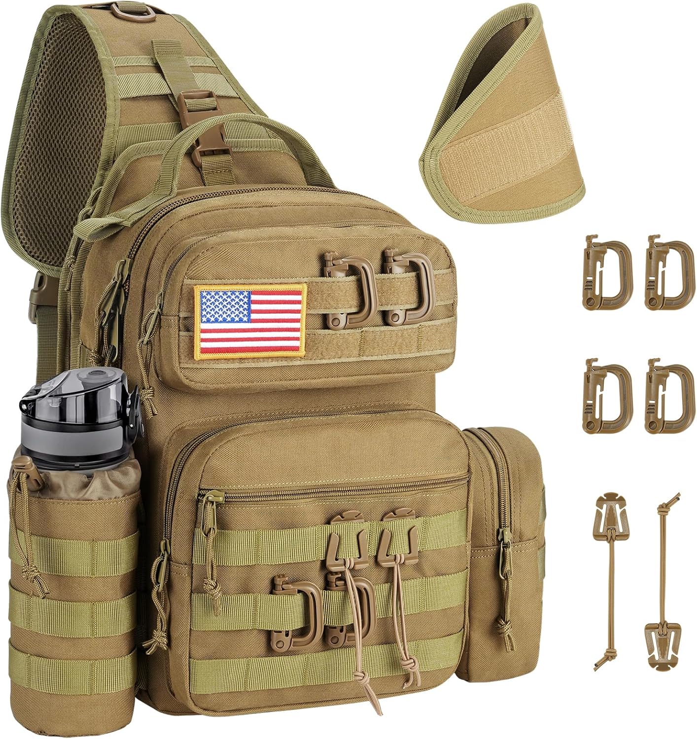 CVLIFE Tactical Sling Bag Backpack for Men Military Shoulder Sling Bag Molle Army Assault Detachable Tactical Bag with Bottle Holder Concealed Carry Daily Day Pack Work Bag for EDC Hiking, Khaki