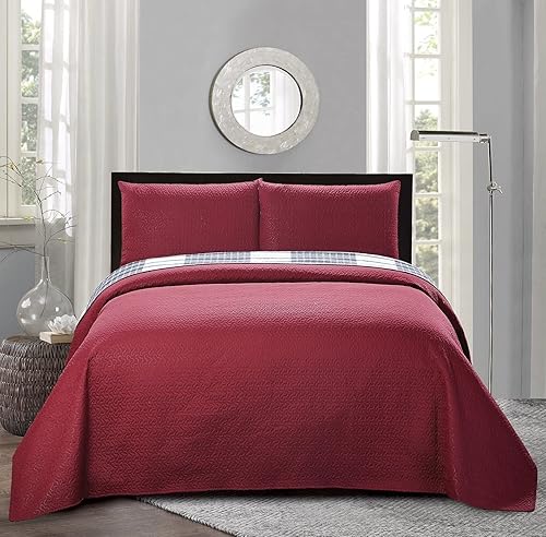 Miniatura 2 de All American Collection - Juego de colcha reversible de 3 piezas diseño de cuadros