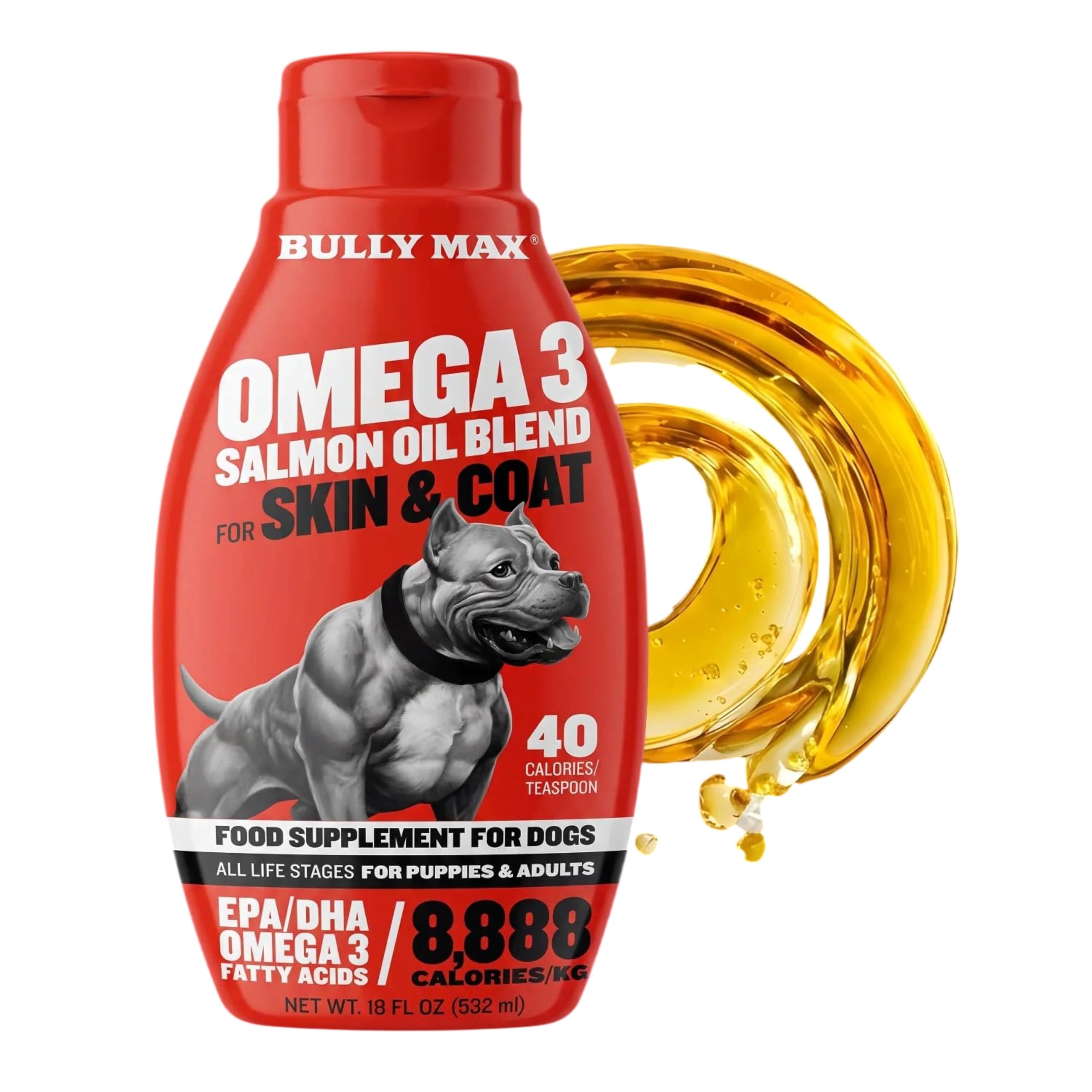 Bully Max Wild Alaskan Salmon Oil for Dogs - Omega 3 Fish Oil Supplement for Skin, Coat, Joint, Brain & Immune Support with EPA, DHA, Omega 3, 6, & 9 Fatty Acids - Dog Food Topper for Puppies & Adults
