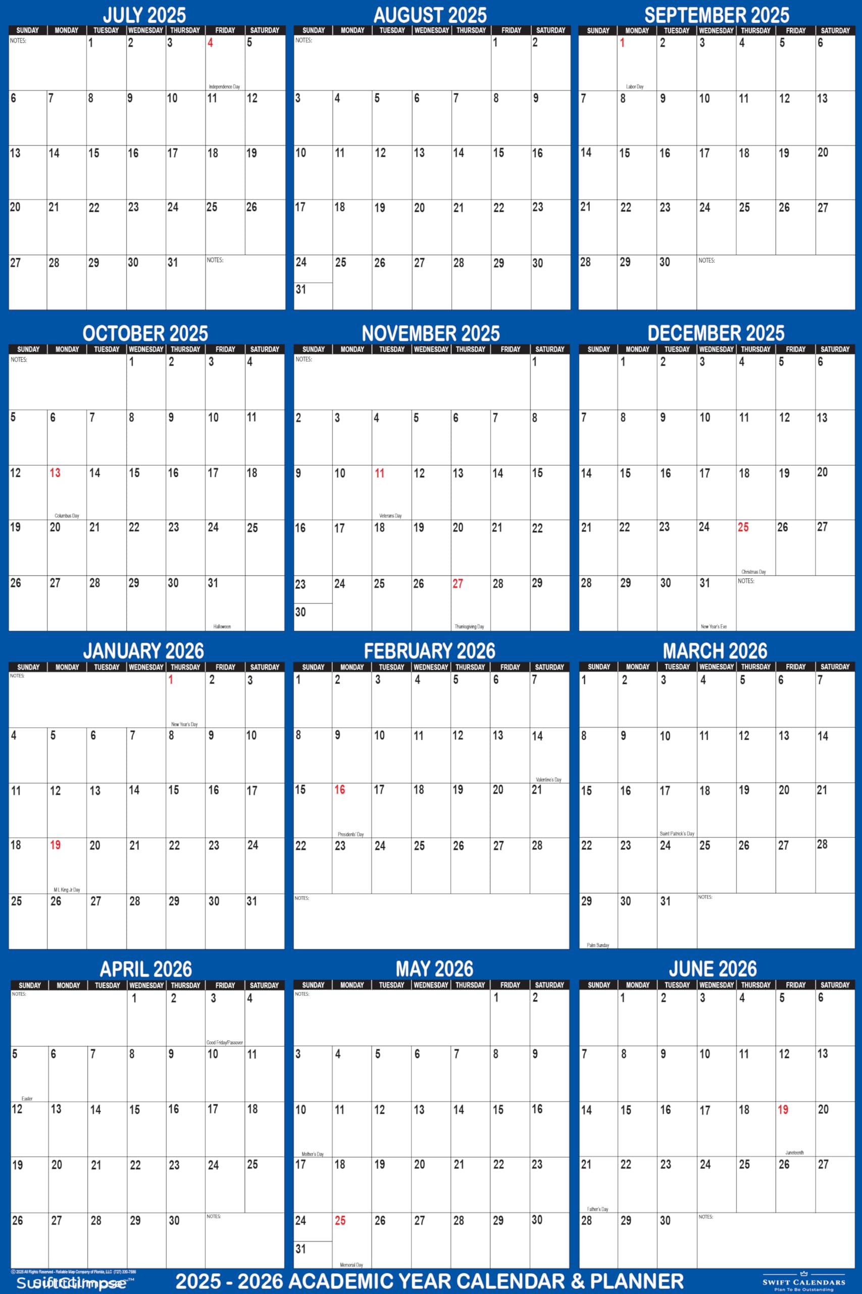 24x36 SwiftGlimpse 2025-2026 Academic Wall Calendar Dry Erase Erasable, Large, Wet & Dry Erase Laminated, Yearly School Planner, JULY 2025 to JUNE 2026 ONLY, NAVY - Image 3