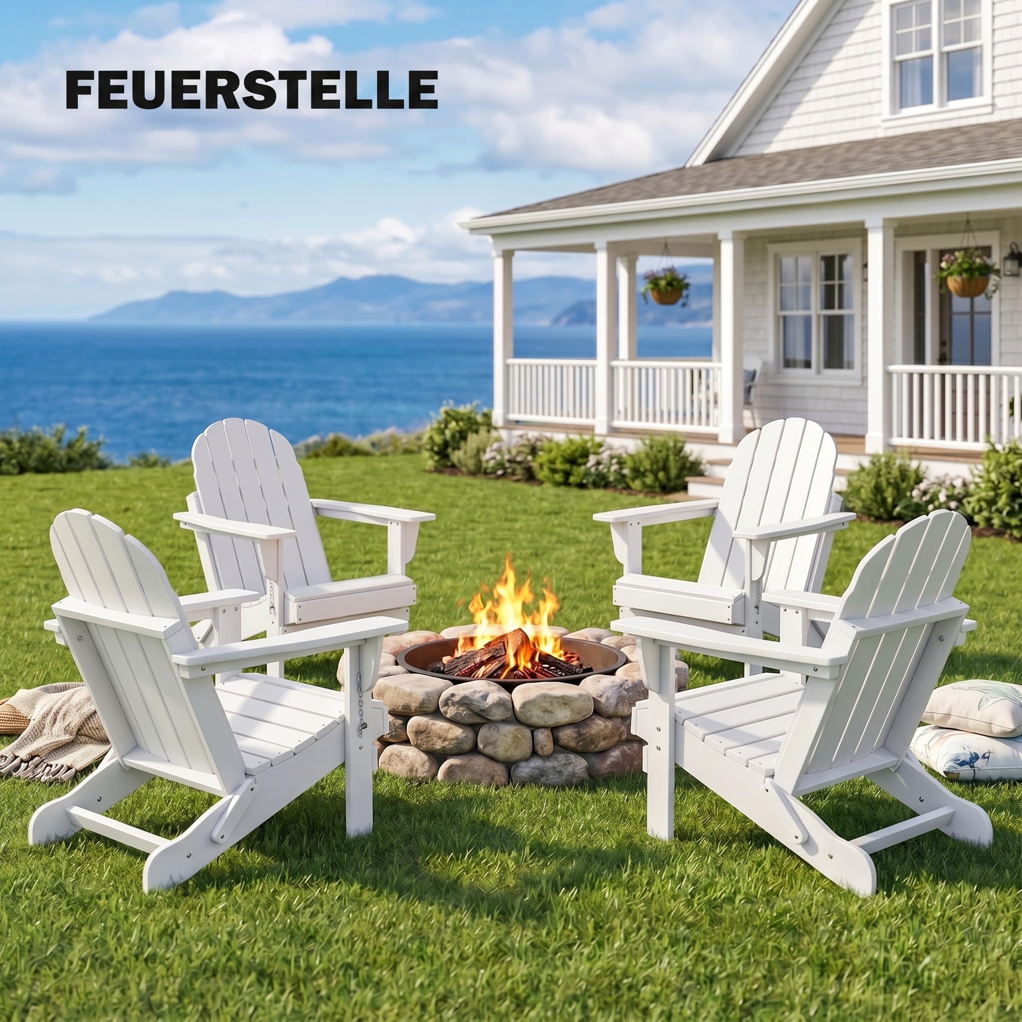 Outsunny Adirondack Chaise de jardin pliable Fauteuil de jardin Meuble de balcon Blanc 75 x 87 x 93 cm
