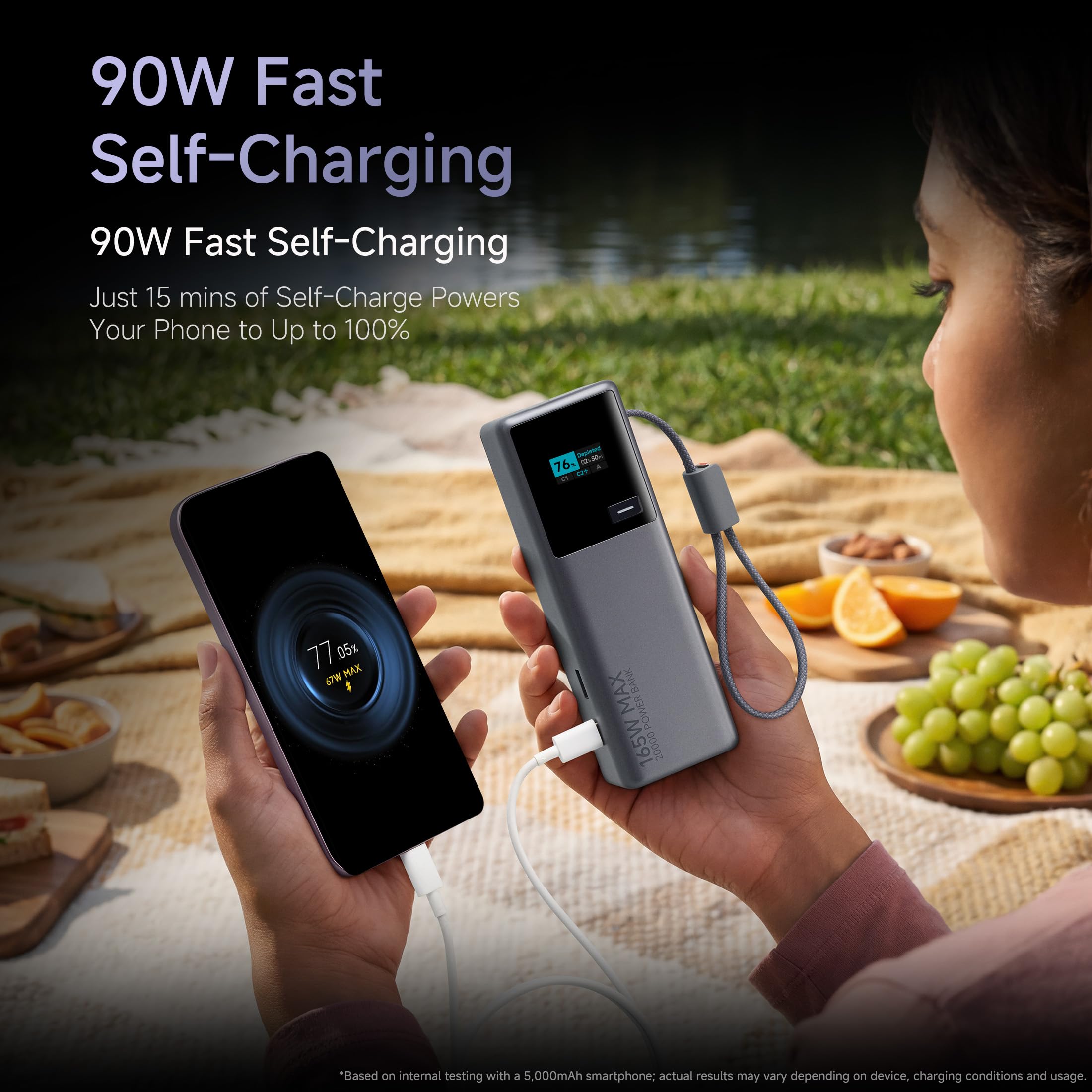Xiaomi MI Power Bank 20000 165W Fast Charging|Built-in USB-C Cable|12Layer Protection|Digital Display|Triple Output|Charges Laptop,Tablet,Phone,Earbuds,Watch|Space Grey|2026 Sep Launch — Amazon image 6