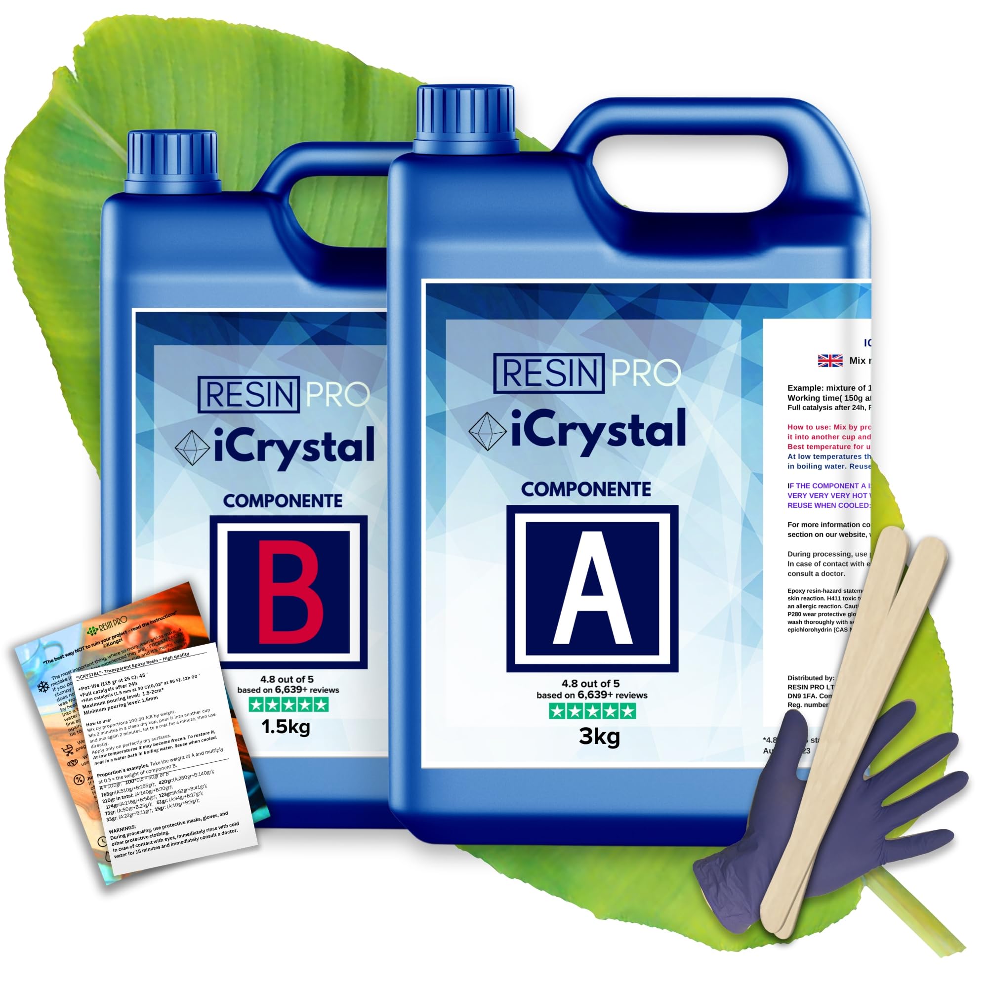 Resin ProCrystal Clear Epoxy Resin - 4.5kg | Fast Drying, Non-Toxic Clear Epoxy Resin & Hardener for Wood, Fabric, Glass & Paper | DIY Art, Mould Casting, Jewellery Making, Coasters & Surface Coating