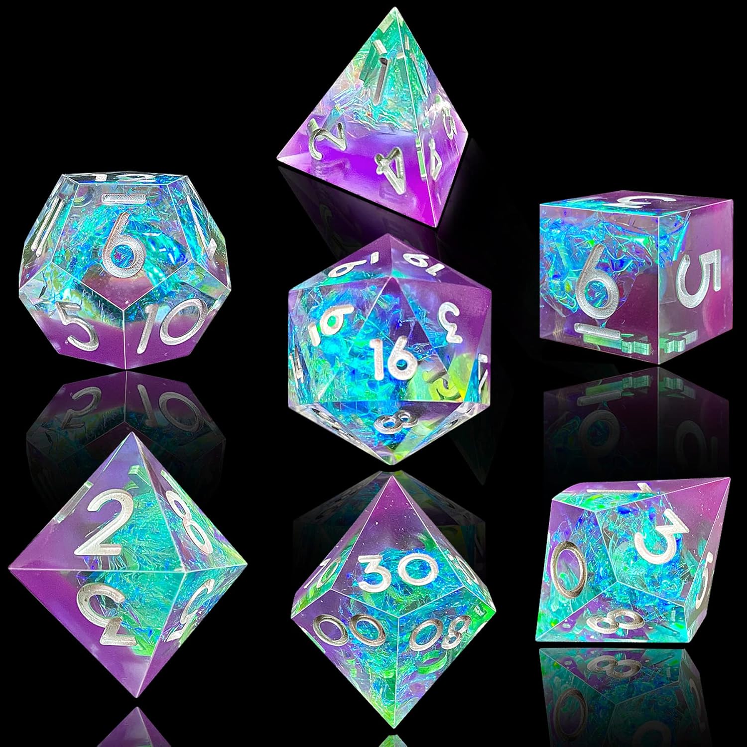 AUSTOR Polyhedral Dice Set 7Die DND Dice Handmade Sharp Edge Dice for