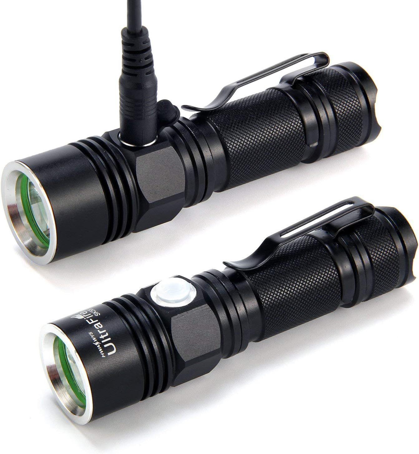UltraFire LED Torch Rechargeable Torch,USB Chargeable Small Torch,SK58 300 Lumens,3 Modes, Mini Pocket Re-Chargeable Torch LED Flashlight, Battery Not Included (2 Pack)