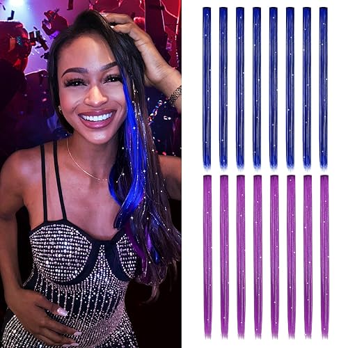 Z-CHARMMY Extensiones de cabello de colores con oropel, extensiones de cabello de oropel con clip para mujer, kit de extensión de cabello de oropel Z-CHARMMY Extensiones de cabello de colores con oropel, extensiones de cabello de oropel con clip para mujer, kit de extensión de cabello de oropel