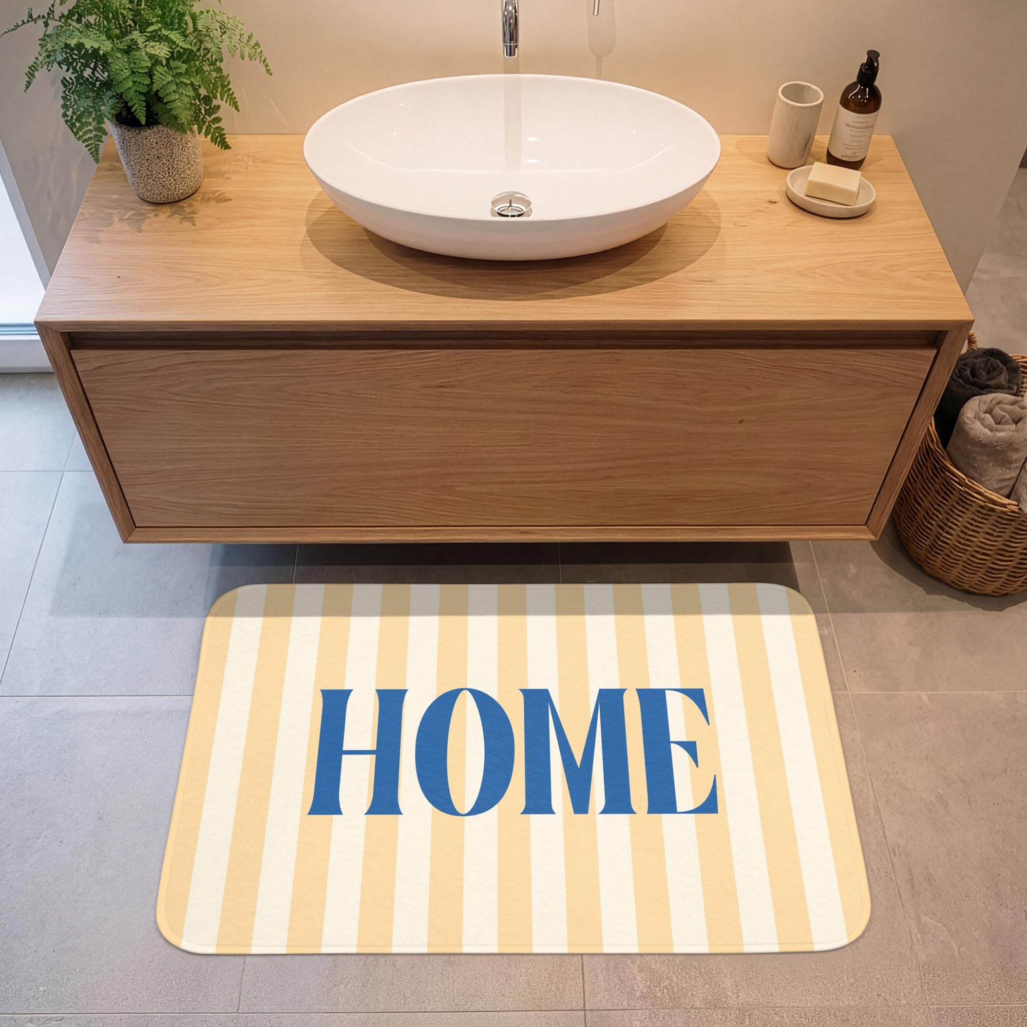 Tapis De Douche Rectangulaire 90x60 cm Bain Decoration Absorbant Antidérapant Lavable Non Slip Bath Mat Accessoire Baignoire Bleu - Jaune - Rayures - Accueil