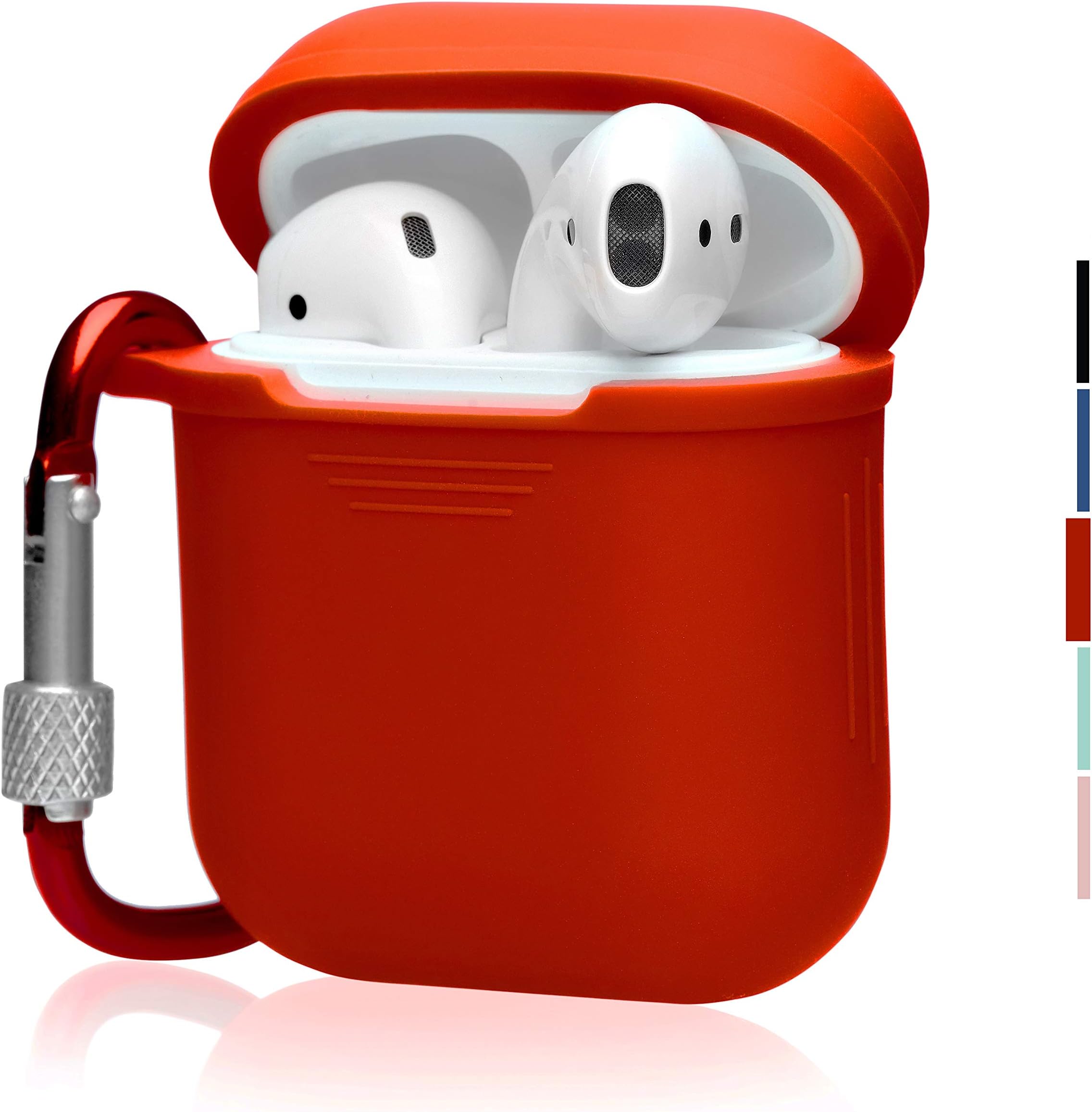 The OAKS Improved Airpods Case Protective Cover Skin with Lockable Carabiner and Airpods Strap Compatible with Airpods Charger Case (5 Colours Available) (Red)