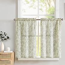 Lazzzy Kitchen Curtains Tier Curtains Linen Curtains Farmhouse Floral Green Kitchen Cafe Curtains 24 Inch Length Small Rustic Country Curtains Rod Pocket Kitchen Curtain Set 2 Panels Green on Beige