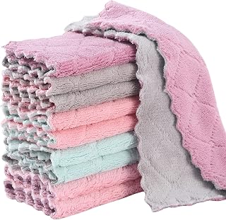 GADIEDIE 10-Pack Super Absorbent Coral Velvet Dish Towels - Microfiber Kitchen Cloths, Fast Drying, 5 Colors