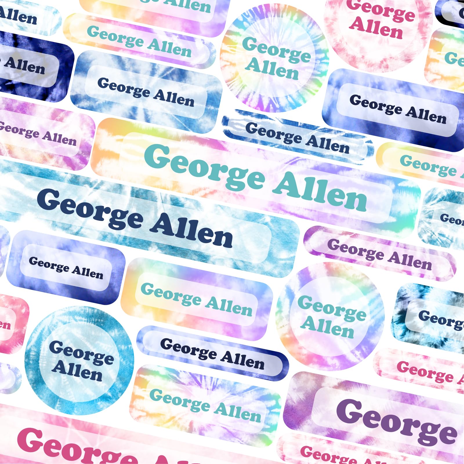 123 School Name Labels for Children No Iron Name Tags for Clothes Name Stickers for Water Bottles, Uniform, Secondary School, College, Care Homes, Washable and Dishwasher Safe (Mixed Tie Dye)
