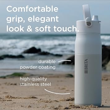 BRITA LARQ Essential Drinking Bottle with Straw Green (680ml) Stainless Steel Water Bottle, Double-Walled Insulation (24h Cold), with Detachable Soft-Touch Handle, Dishwasher Safe