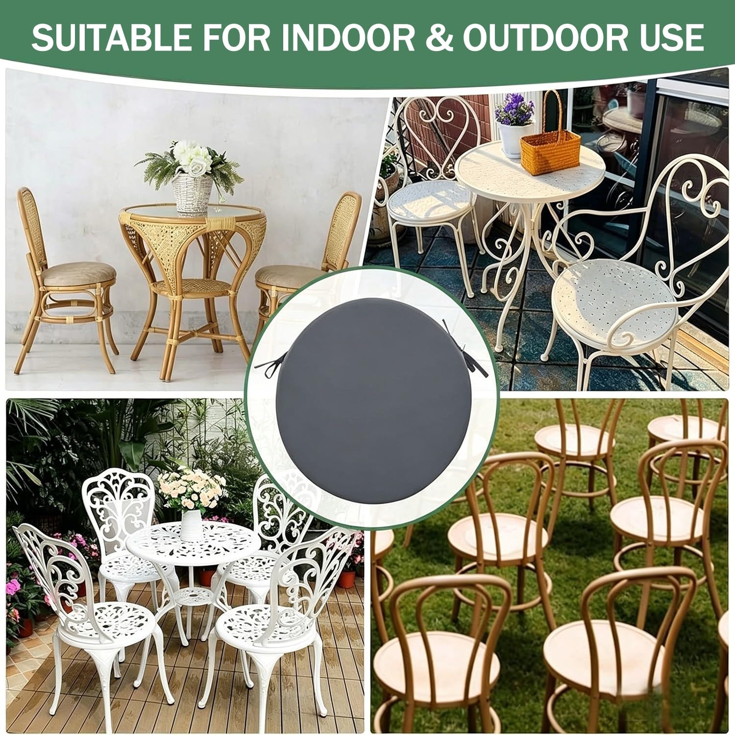 Set di 2 Cuscini Rotondi Esterno Giardino per Sedie Impermeabili con Fasce | Spessi 5 cm, Cuscini per Seduta Rimovibile con Cerniera, per Sedie da Terrazza(Frutta Verde,50x50x5cm)