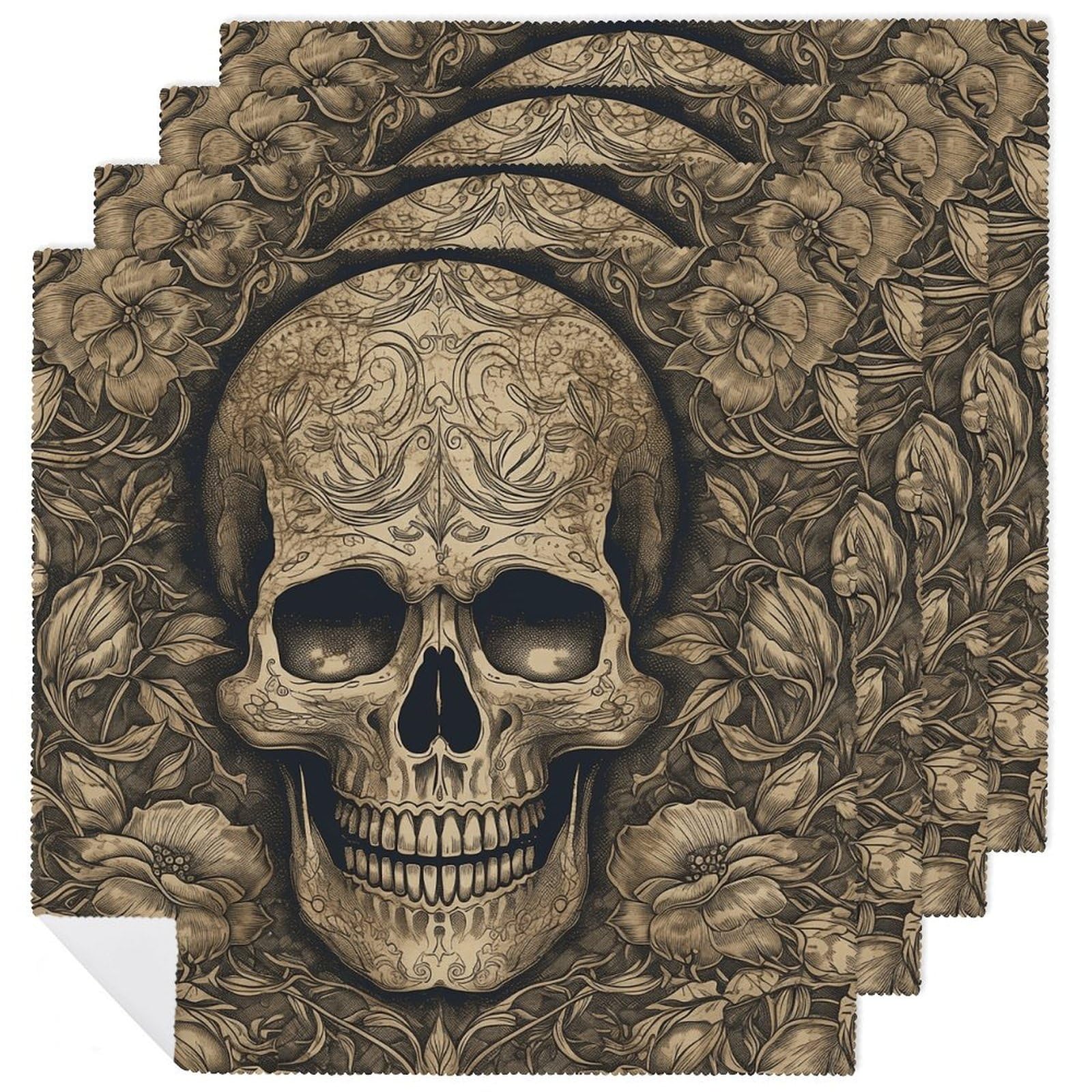 Servilletas de tela reutilizables con motivos de calaveras, tejido lavable para eventos
