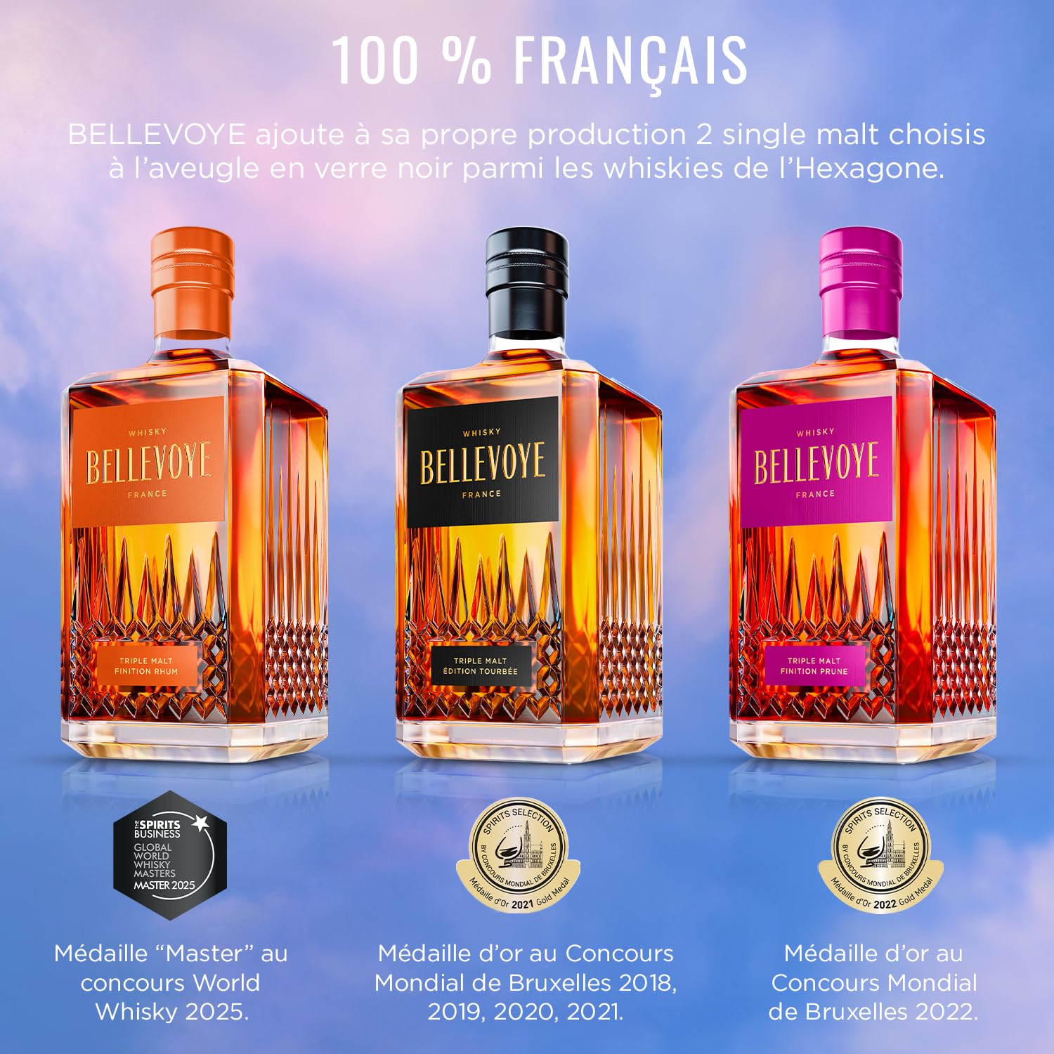 BELLEVOYE - Whisky Triple Malt - Coffret Degustation Whisky - Prestige - 3 x 20 cl de Whisky Français