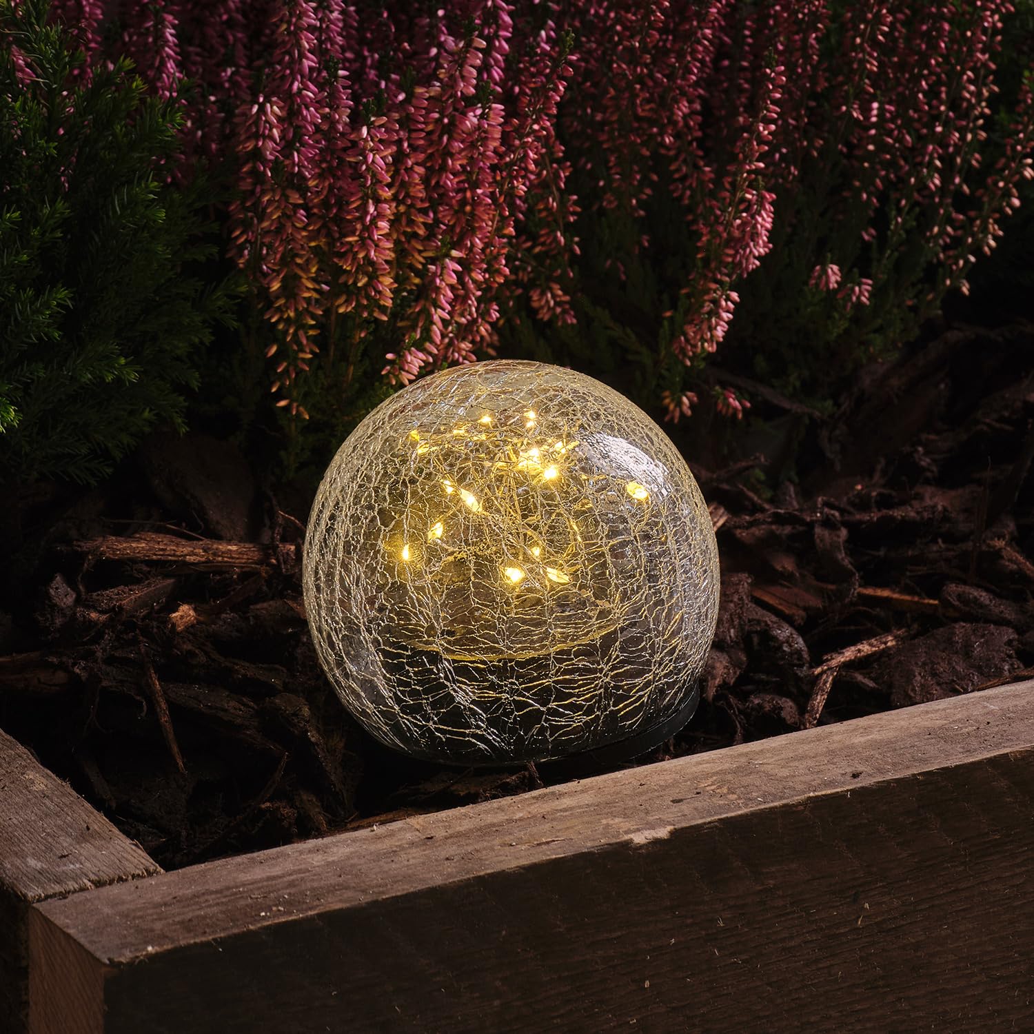 Lights4fun Globe Crackle Glass Solar Stake Light with Warm White LED, Outdoor Garden Pathway Light for Patios & Flower Beds