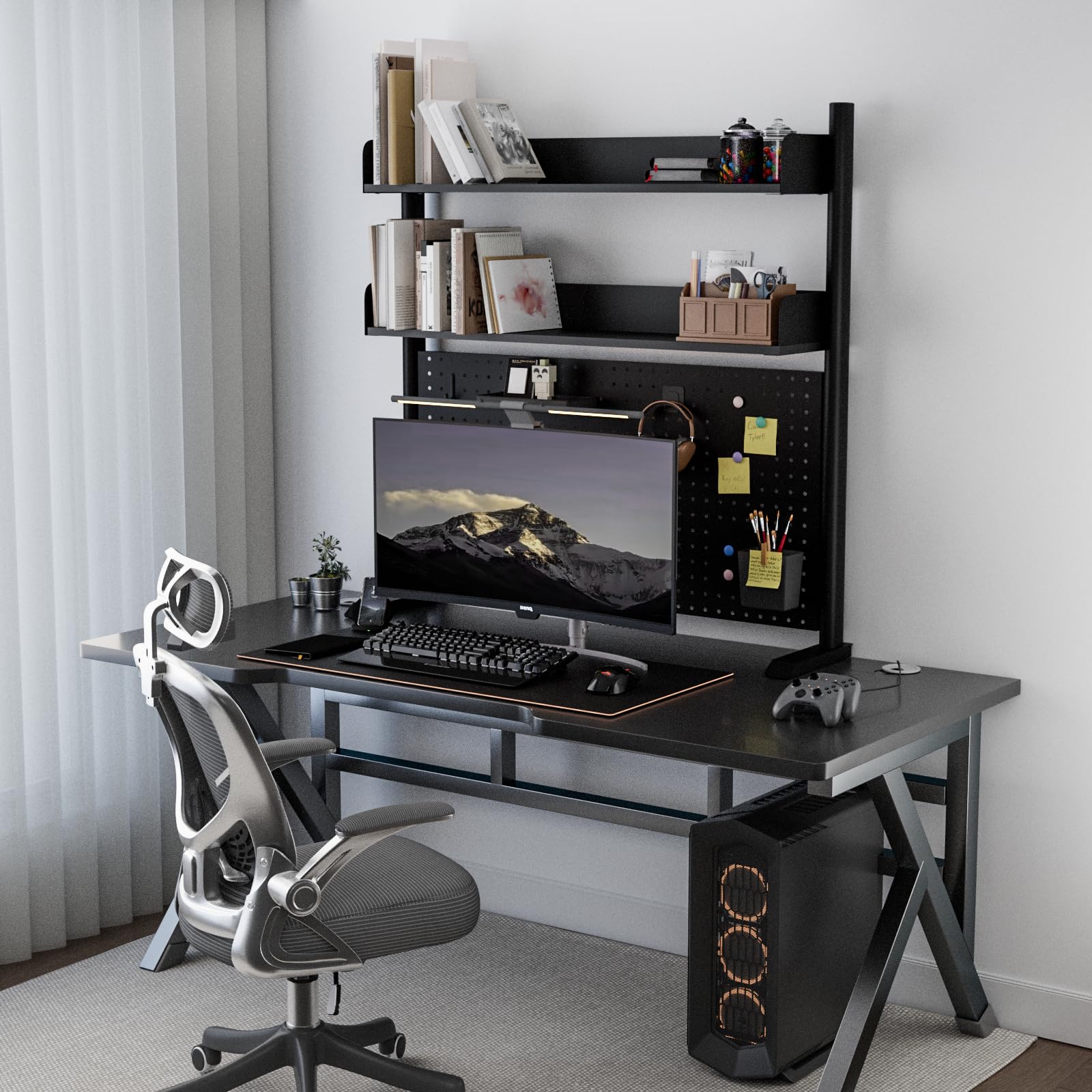 Scaffale da scrivania a 2 livelli, nero, 100 cm, organizer da scrivania con disco rigido, piano di lavoro, libreria per casa, ufficio o dormitorio