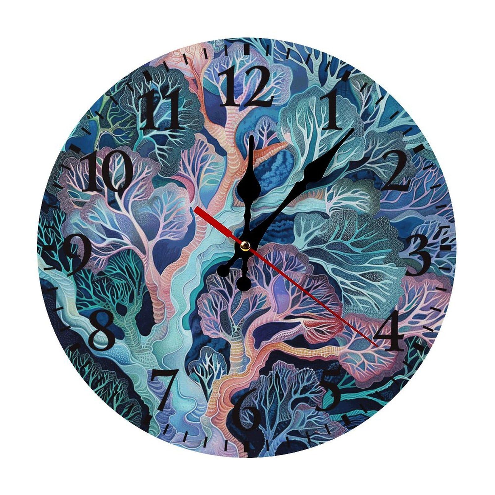 NTVOWPZO 10 Inch Wall Clock Fan Coral Image Battery Operated Wall Clocks Silent Non-Ticking Round Wall Clock for Living Room Kitchen Home Office Wall Decorative Clock