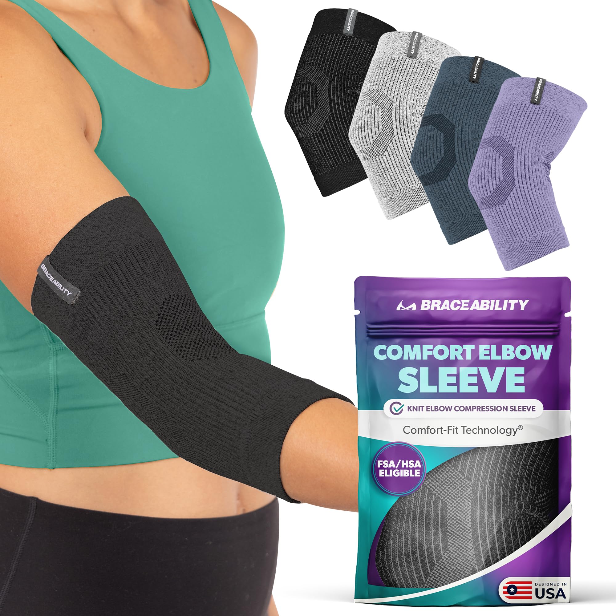 BraceAbility Elbow Compression Sleeve for Bursitis - Olecranon Elbow Brace for Tendonitis, Tennis Elbow, Golfers Elbow, Arthritis, Joint Pain Relief, Arm Support Sleeve for Men and Women (2XL - Black)