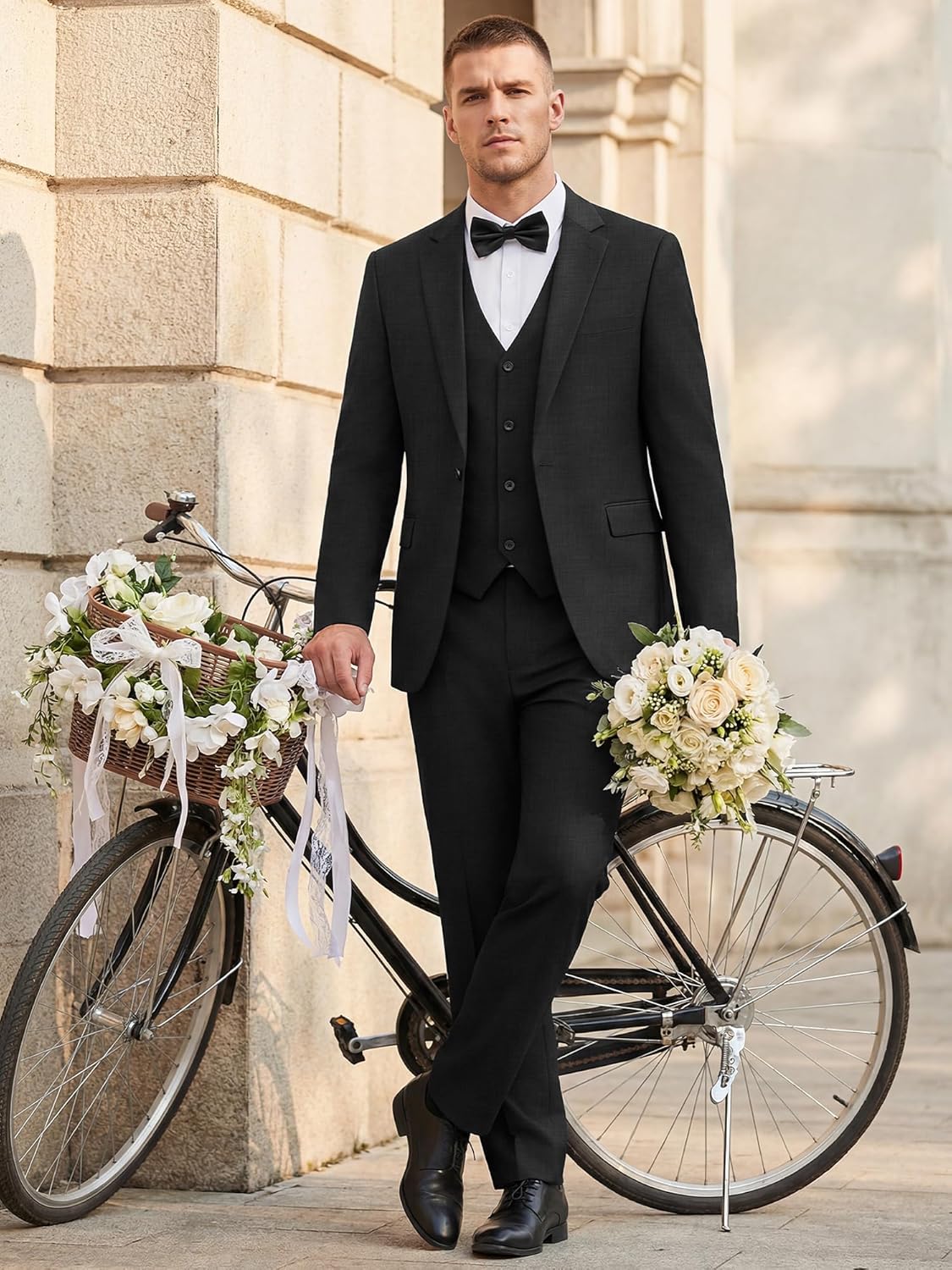 MAGE MALE Men's 3 Piece Suits Slim Fit One Button Solid Tuxedo Suit Set Blazer Jacket Vest and Pants