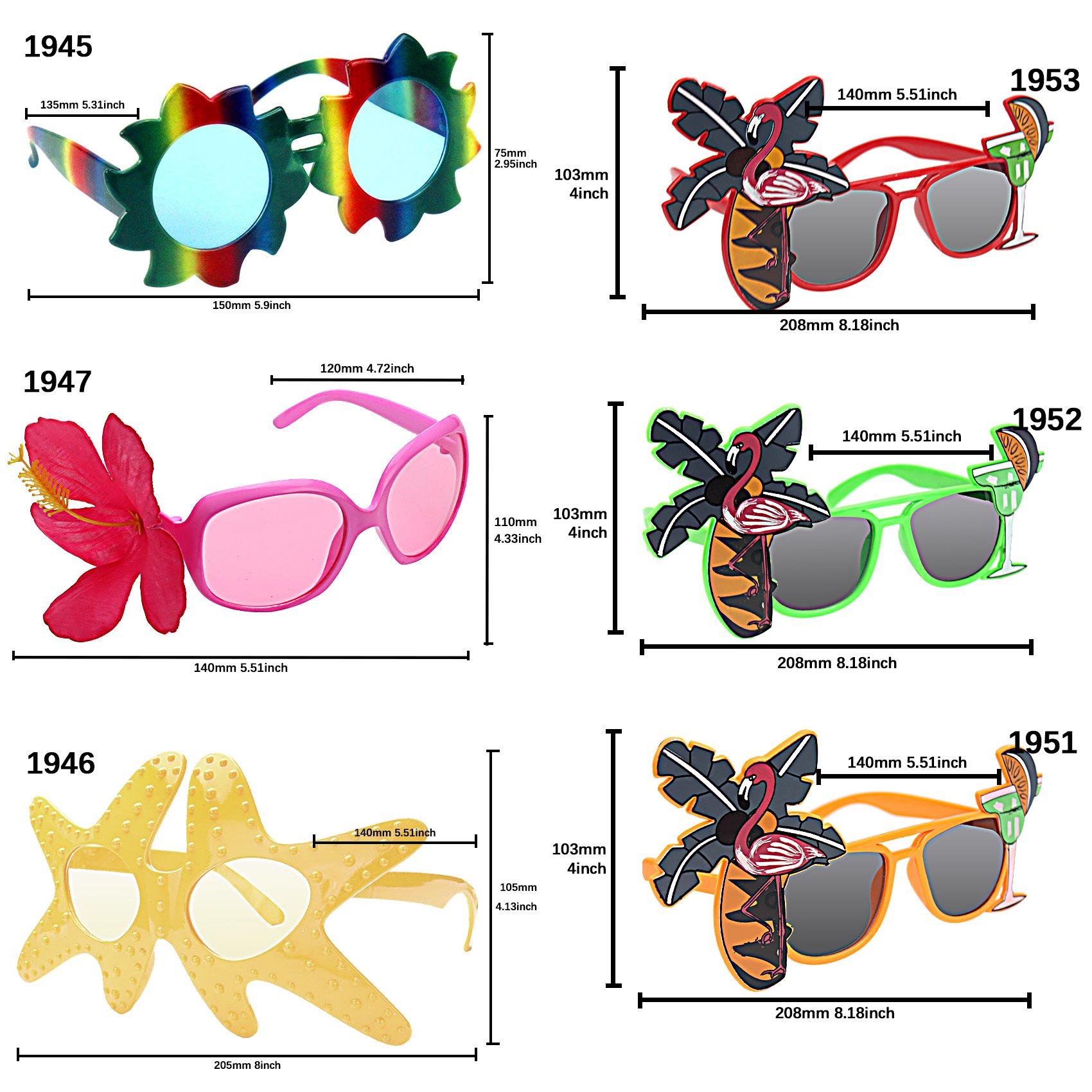 Tropical Party Costume Sunglasses Fun Shades 34-Pairs