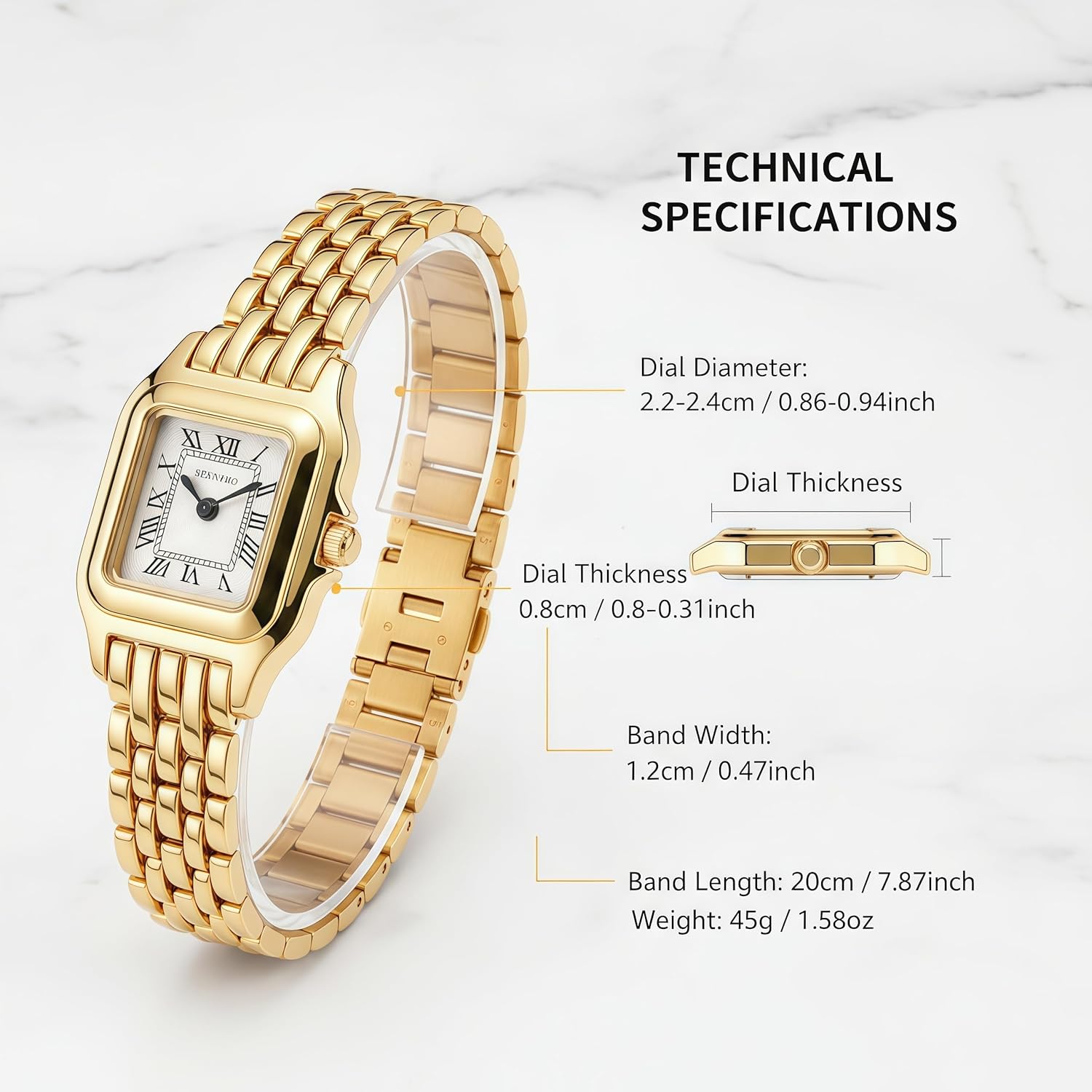 Gold Watches for Women with Rectangular Case Analog Roman Dial Minimalist Ladies Watch Water Resistant & Gifts for Women - Image 3