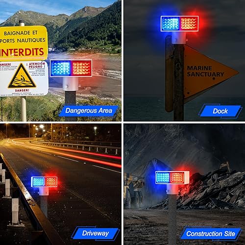 Miniatura 6 de Aolyty Luz estroboscópica solar, luz roja brillante y azul intermitente IP65, luz de advertencia solar impermeable de doble cara, luces de