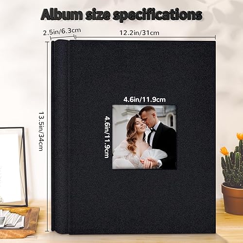 Miniatura 228 de Álbum de fotos de 4 x 6 pulgadas con 300 bolsillos, álbumes de fotos deslizables, cubierta de lino, libro de recuerdos con ventana frontal, página