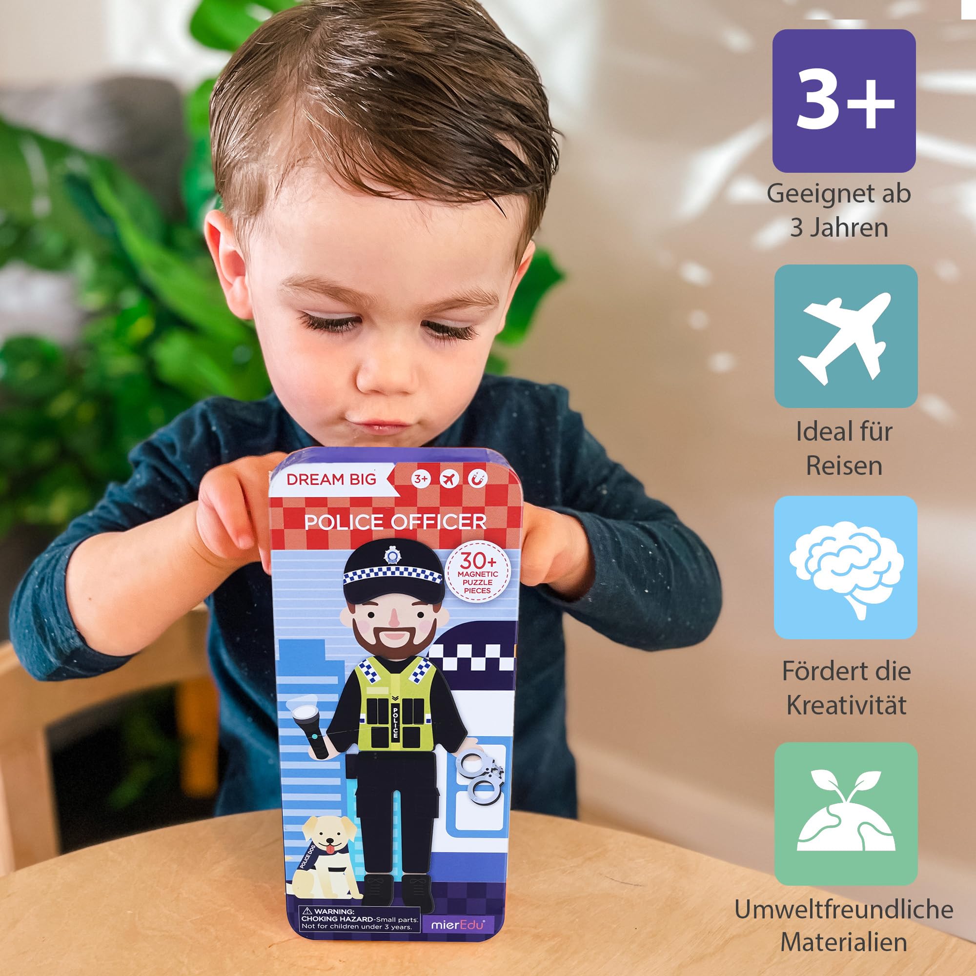 mierEdu Juego magnético de policía – promueve la motricidad y la imaginación, perfecto para casa y de viaje, juego de vestir magnético para niños a partir de 3 años
