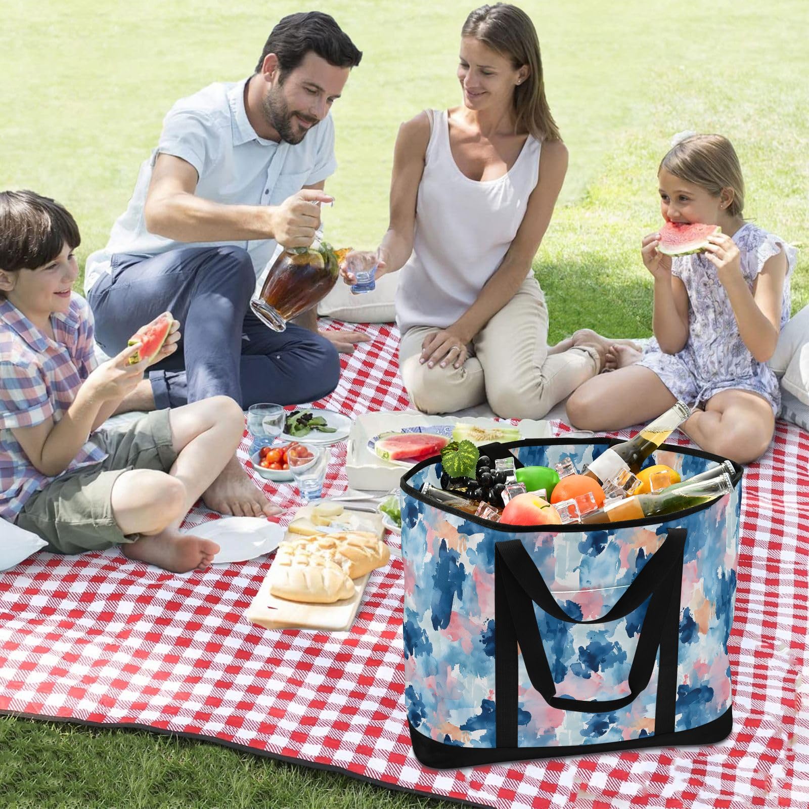 Borsa termica isolata con motivo acquerello scarabocchiare, borse per la spesa riutilizzabili con cerniera grande borsa termica portatile per viaggi o campeggio