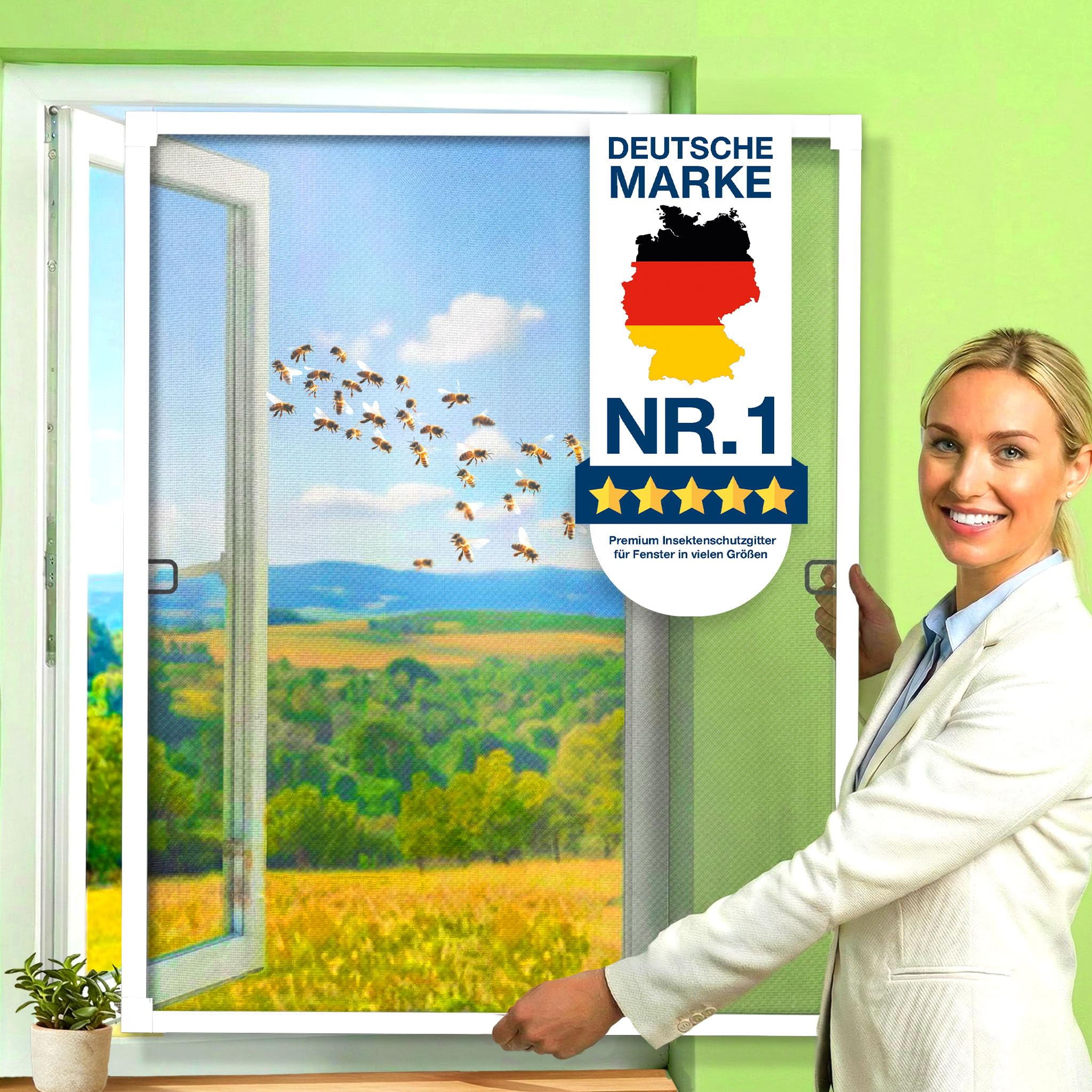 KESSER® Fliegengitter Fenster 100x120cm Mückenschutz mit Aluminium Rahmen, Spannrahmen Fliegengitter ohne Bohren, Insektenschutz, Moskitonetz Fliegennetz für Fenster einfach montieren, Weiß