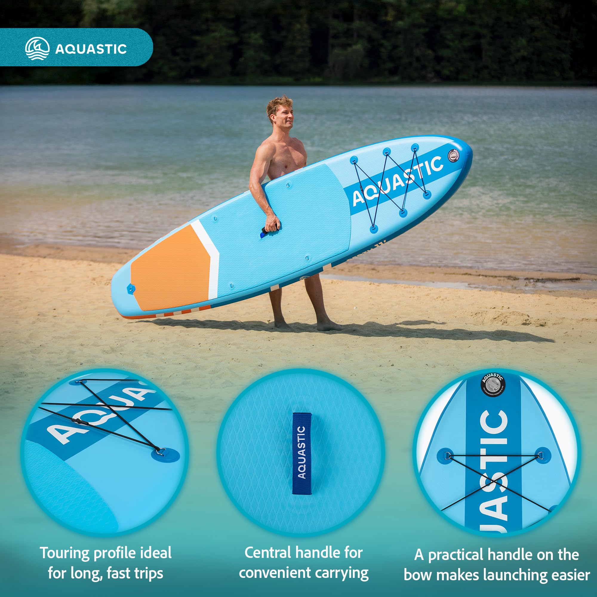 AQUASTIC Deska Perth 11” SUP z Akcesoriami Pneumatyczna Allround o Wymiarach 335,5 x 86,5 x 15 cm Pomarańczowa Dla Początkujących Do Pływania Dmuchana Technologia Drop-Stitch