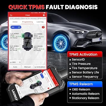 2026 Launch X431 Creader 5011 V2 TPMS Tool,TPMS Sensor (315+433MHz) Read/Activate/Relearn/Reset Scanner Tool,OBD2 Code Reader& 12 Hot Rests, Lifetime Free Update