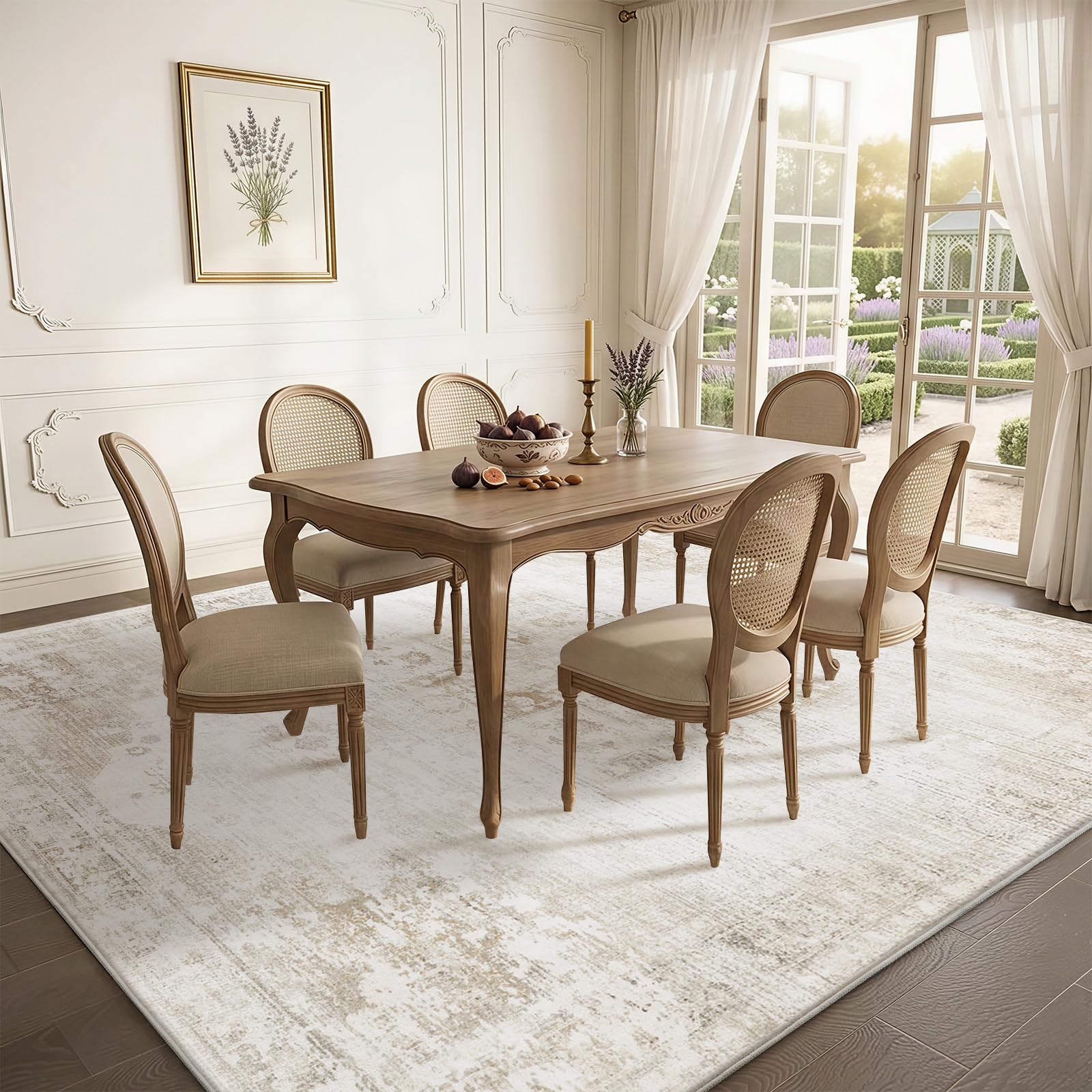 Sour Lemon Orientalischer Vintage Teppich Wohnzimmer 160X230cm Beige Carpet | Persischer Rug Retro Boho Kurzflor Flauschig Waschbar Großer Teppiche Gegend Modern Rutschmatte Für Schlafzimmer Esszimmer