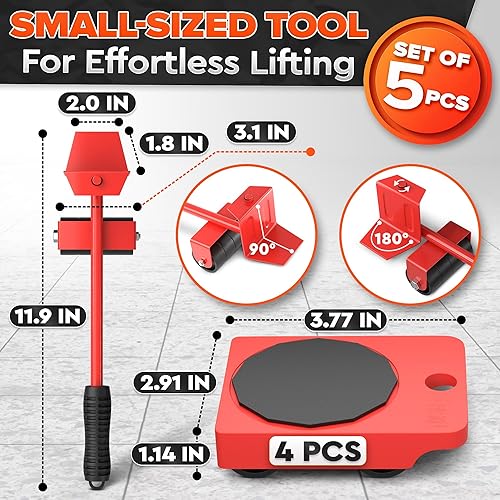 Miniatura 4 de Movers de muebles pesados con ruedas – Juego de herramientas de mudanza de muebles pesados de capacidad de 220 libras, palanca de 11.9 pulgadas y