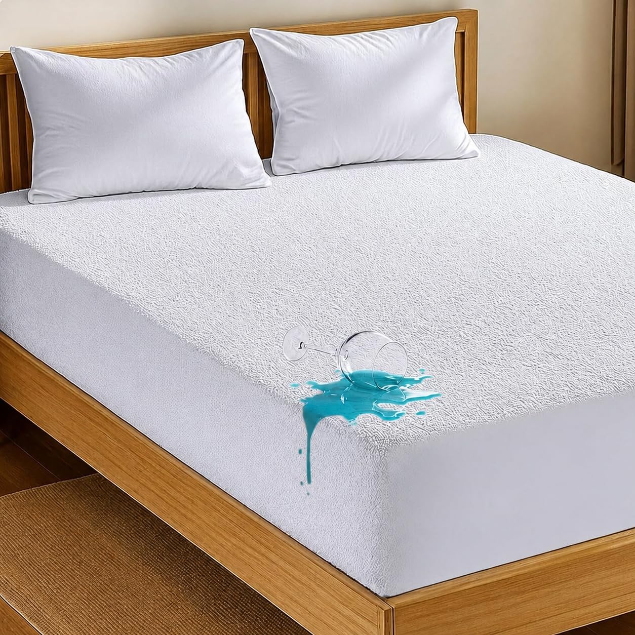 4AS 100% Waterproof Mattress Protector – Super Absorbent & Aloe Vera Treated Terry Towel with Deep 30cm Fitted Skirt for Extra Comfort – Bunk Mattress Protector (76x190+30 cm)