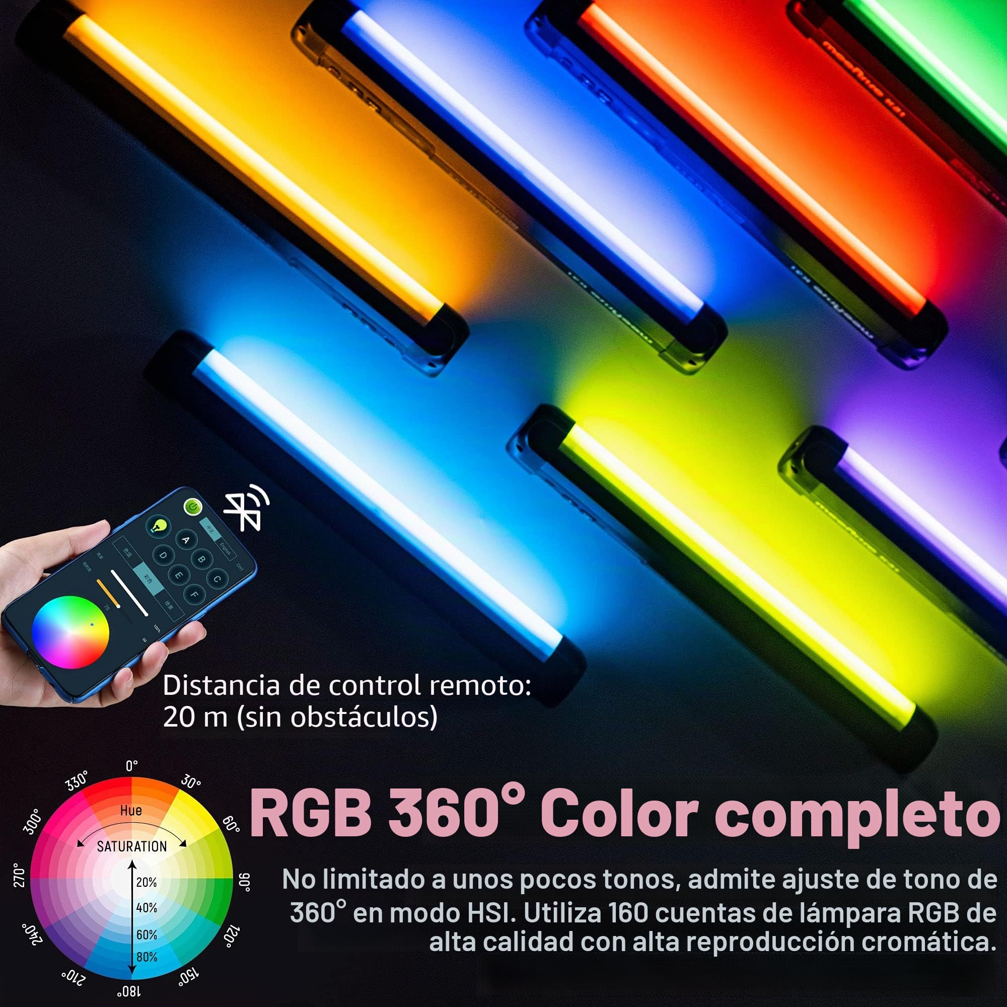 Weeylite K21 RGB Varita de luz de vídeo LED de mano para fotografía, 1200 lúmenes con control Bluetooth (APP), regulable a todo color, 2500-8500 K, imán integrado recargable y de larga duración