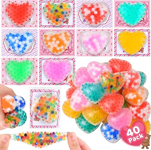 Paquete de 40 bolas antiestrés para el día de San Valentín, tarjetas de San Valentín con forma de corazón, juguetes para niños, niñas, niños,