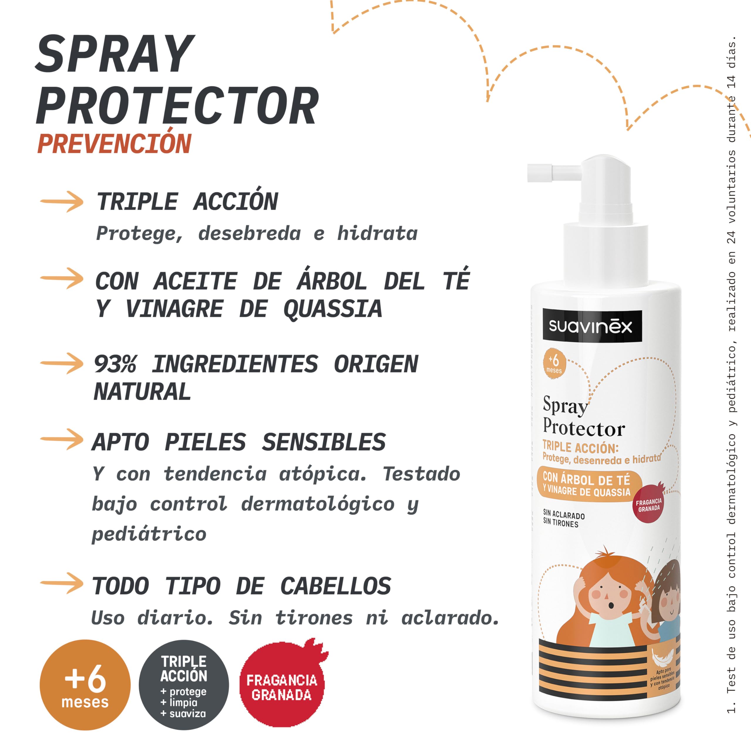 Suavinex, Spray Protector Antipiojos, Sin Aclarado, Sin Tirones, Protege, Desenreda e Hidrata, Apto Pieles Sensibles y Atópicas, con Aceite de Árbol del Té, Todo Tipo de Cabello, Uso Diario, 250 ml