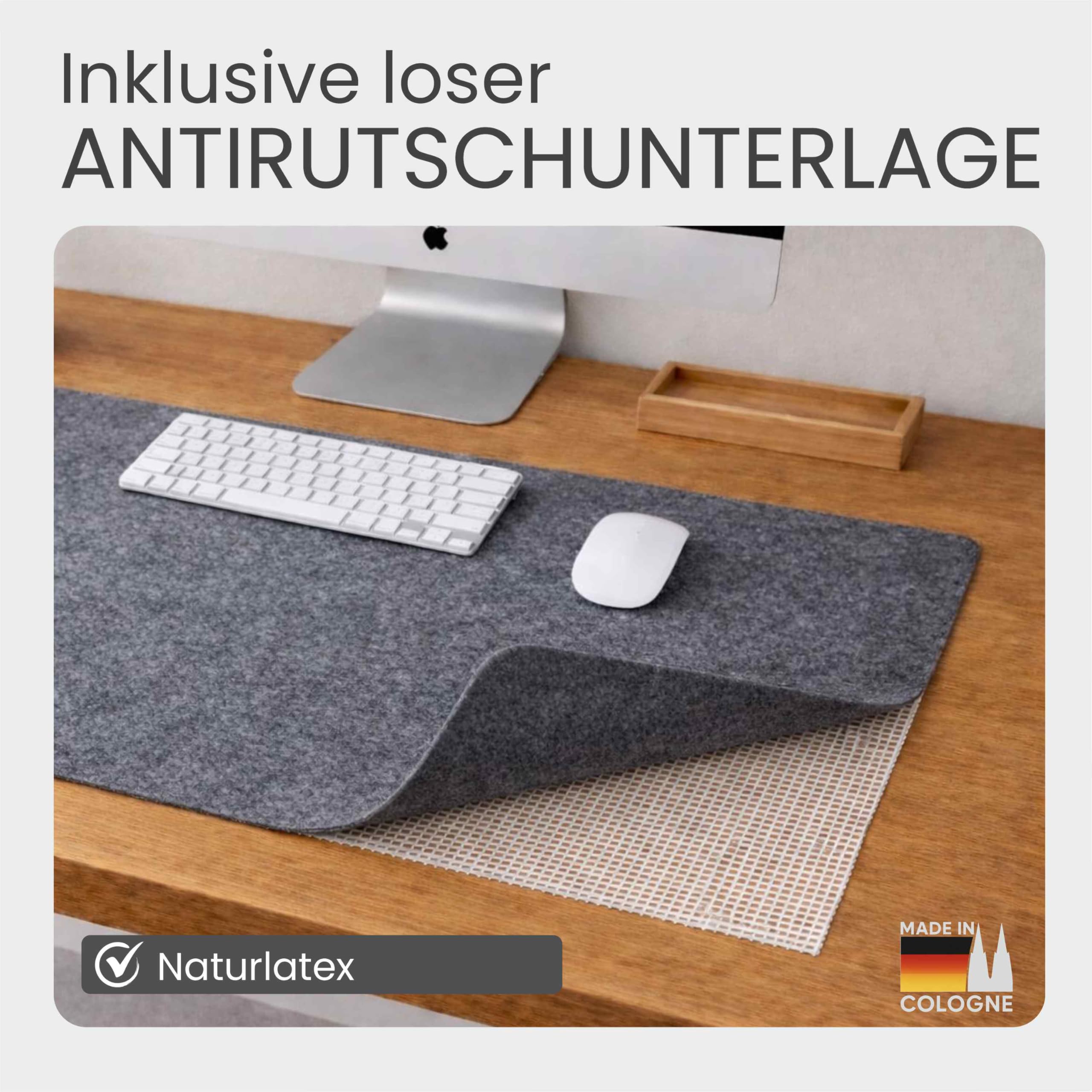 rPET-Filz-Schreibtischunterlage 50 × 90 cm, Shadow | für Schreibtisch und Homeoffice; inkl. Antirutschunterlage